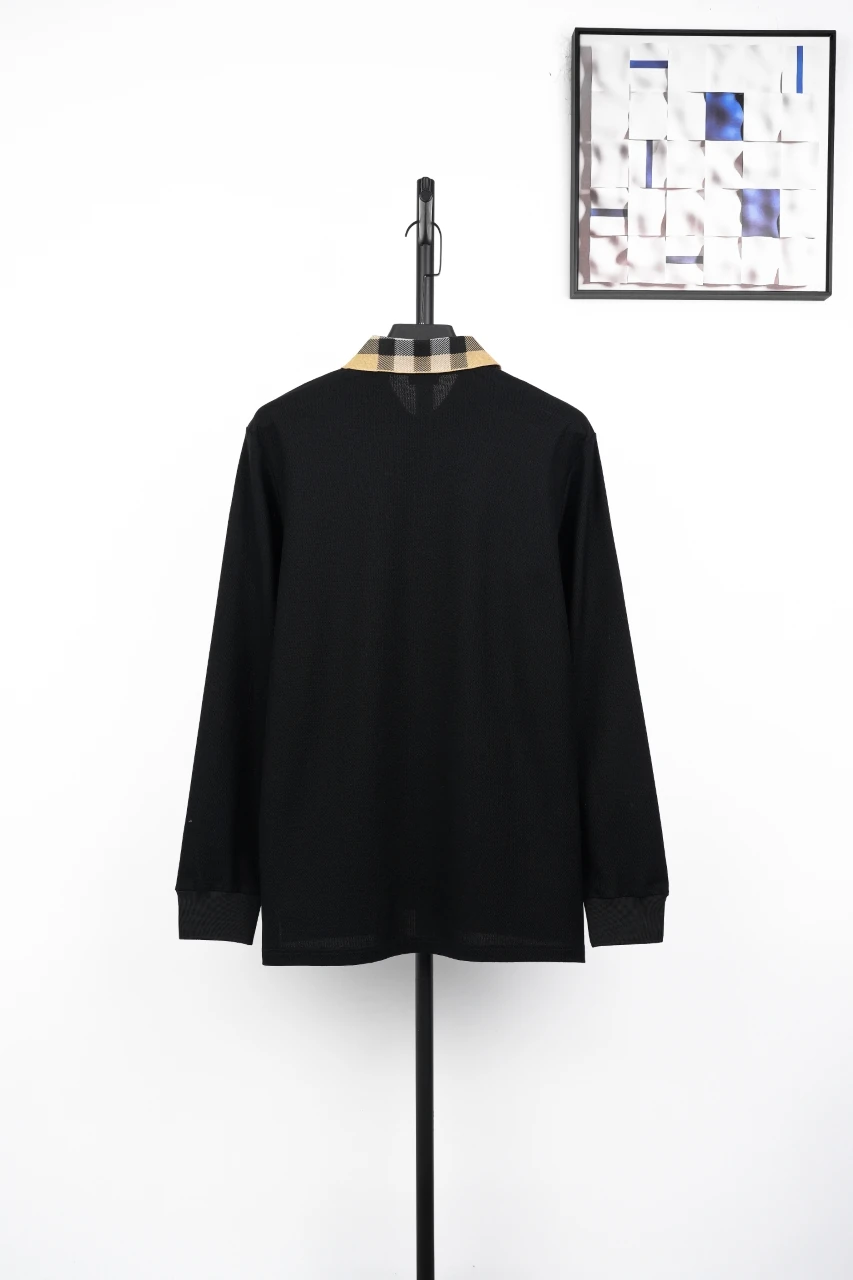Burberry Black Check Collar Long Sleeve Polo Shirt product photo from LabelPicks
