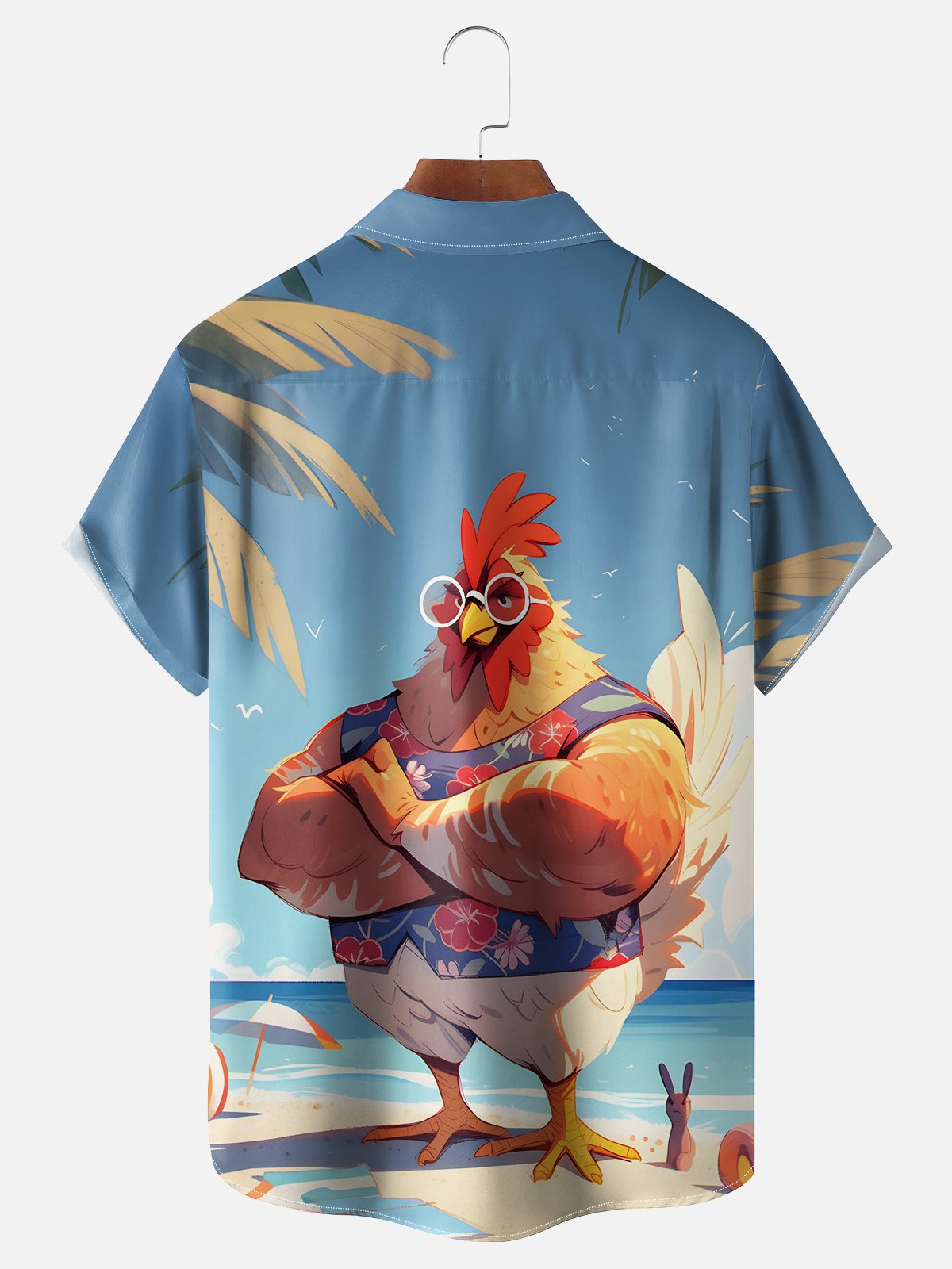 Moisture-wicking Beach Vacation Chicken Chest Pocket Hawaiian Shirt