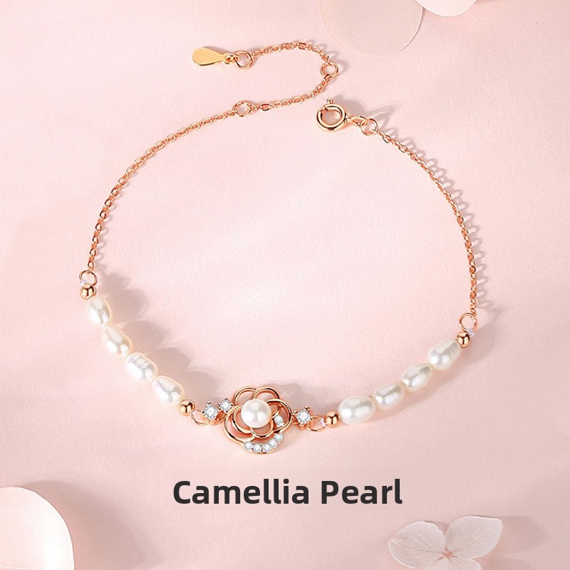 Forest-style 925 sterling silver camellia pearl bracelet, a unique and luxurious floral bracelet for women, a perfect gift for best friends, and an Instagram-worthy accessory