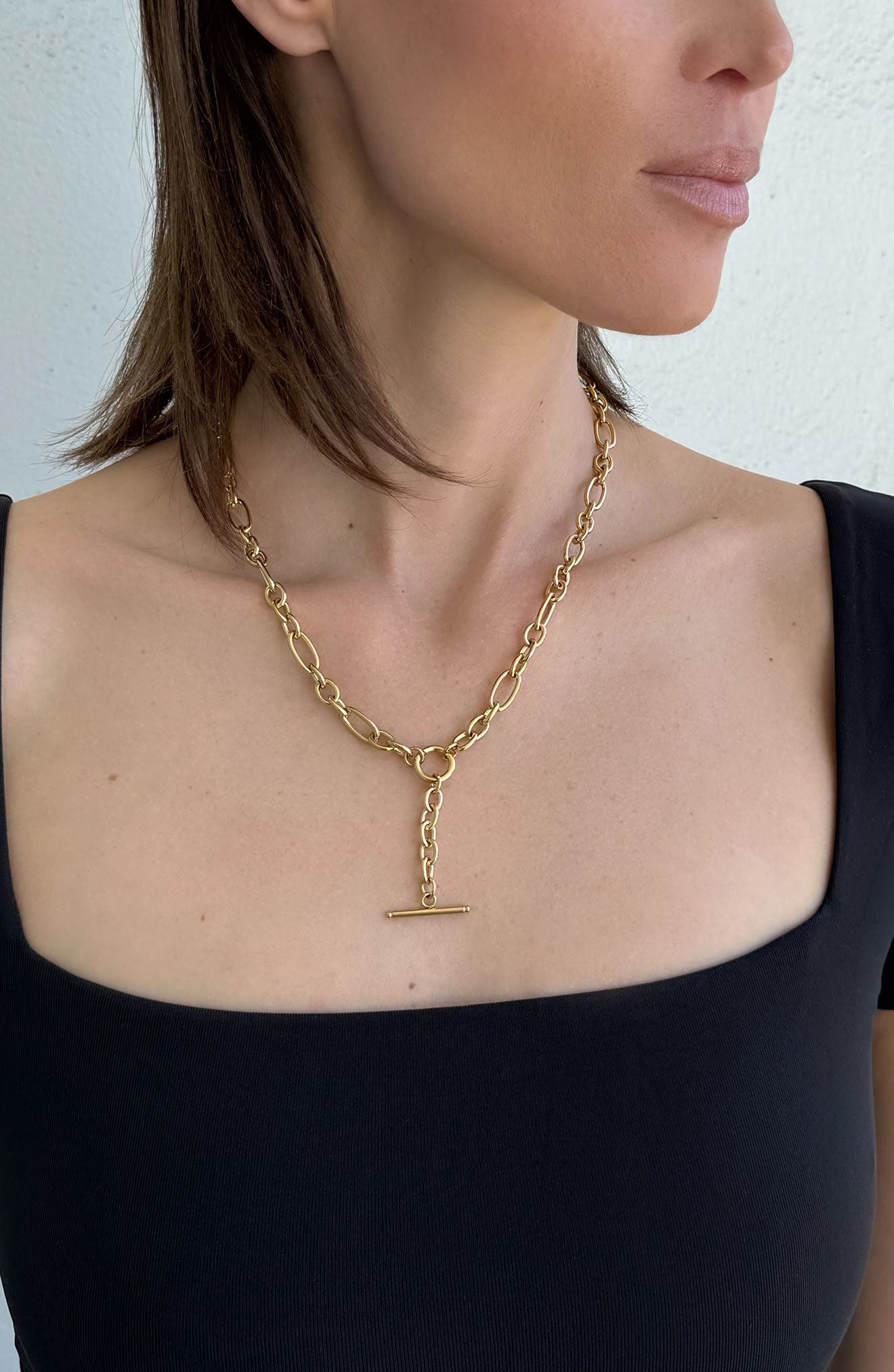 Adornia 18K Gold Plated Bar Pendant Y-Necklace