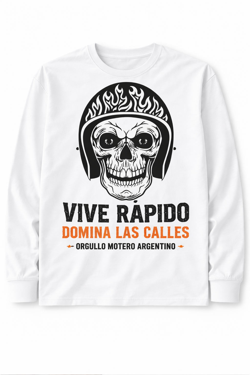 Remera Motera Calavera con Casco y Llamas | Estilo Callejero Unisex