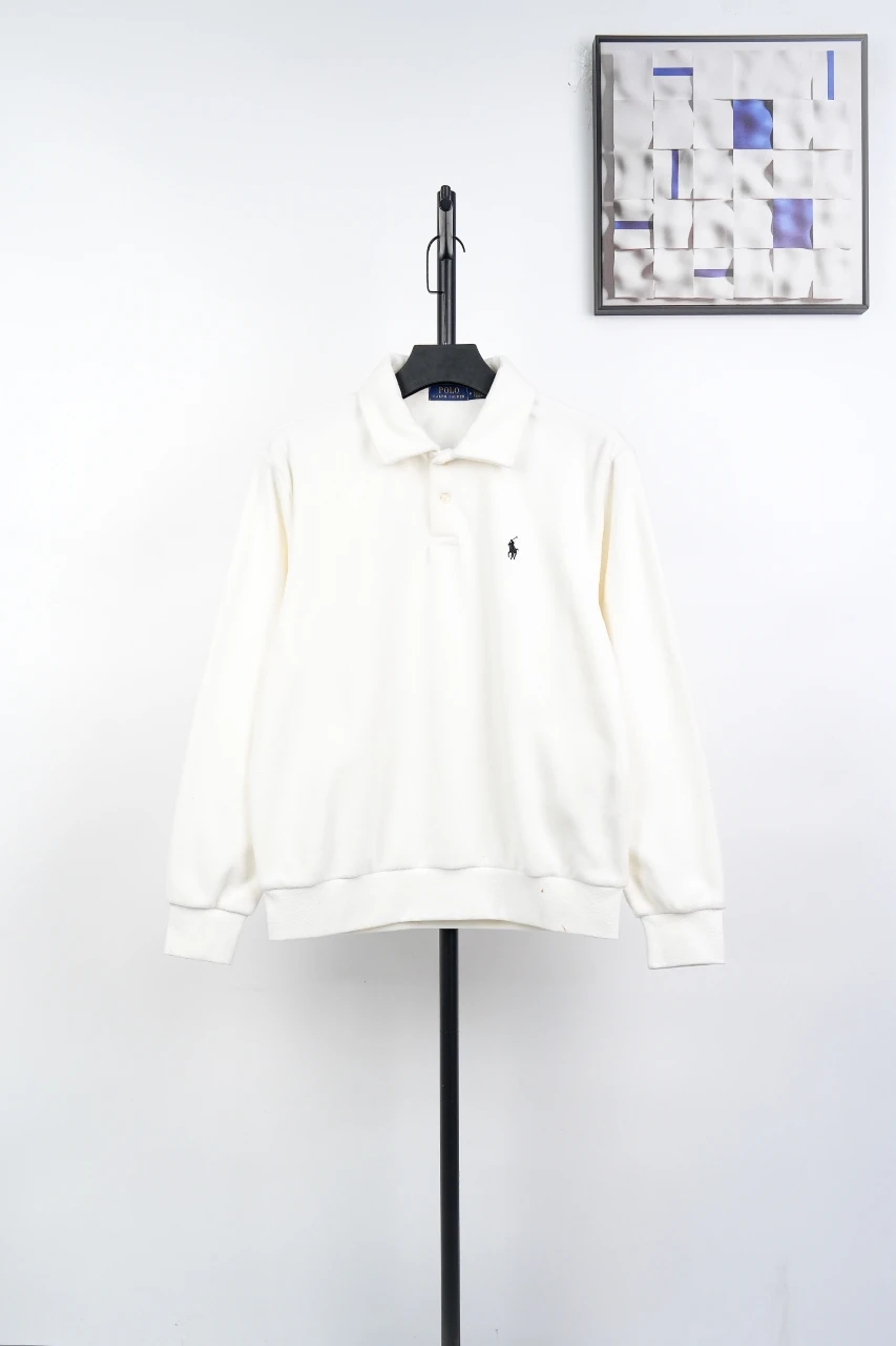 Ralph Lauren White Pony Embroidered Fleece Long Sleeve Polo Shirt product photo from LabelPicks