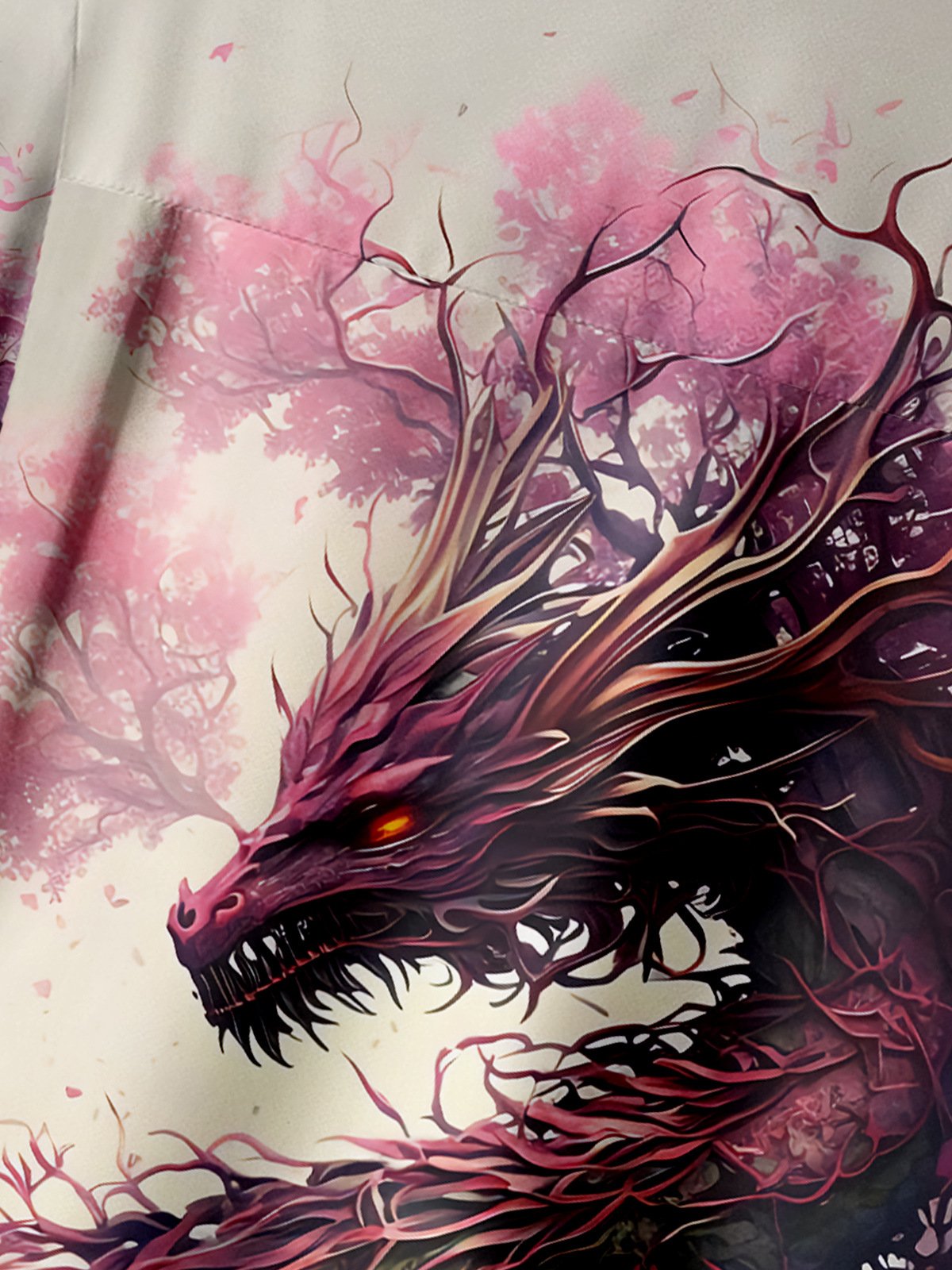 Japanese Sakura Dragon Chest Pocket Short Sleeve Casual Shirt