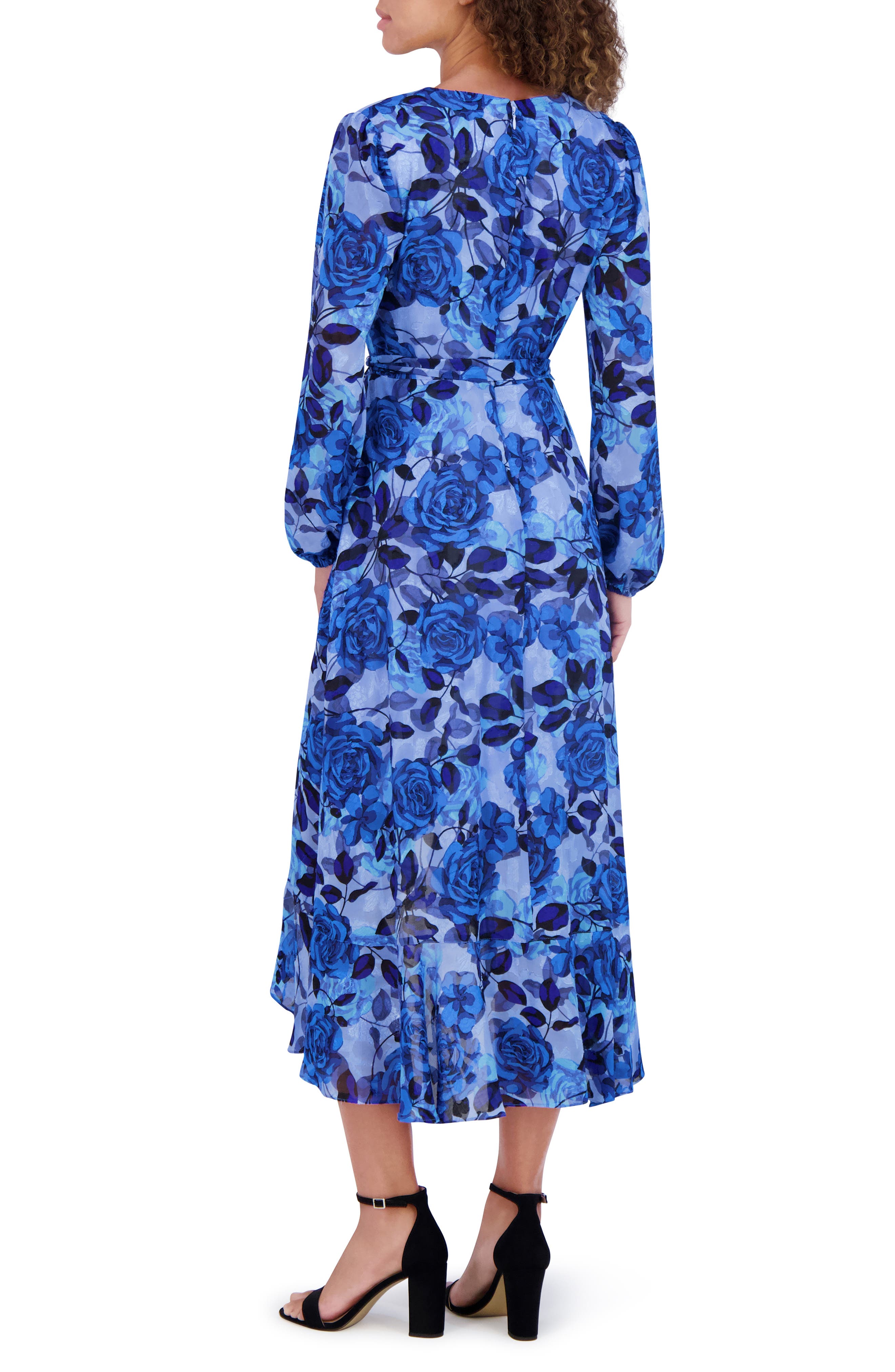 Kensie Floral Burnout Long Sleeve Midi Dress