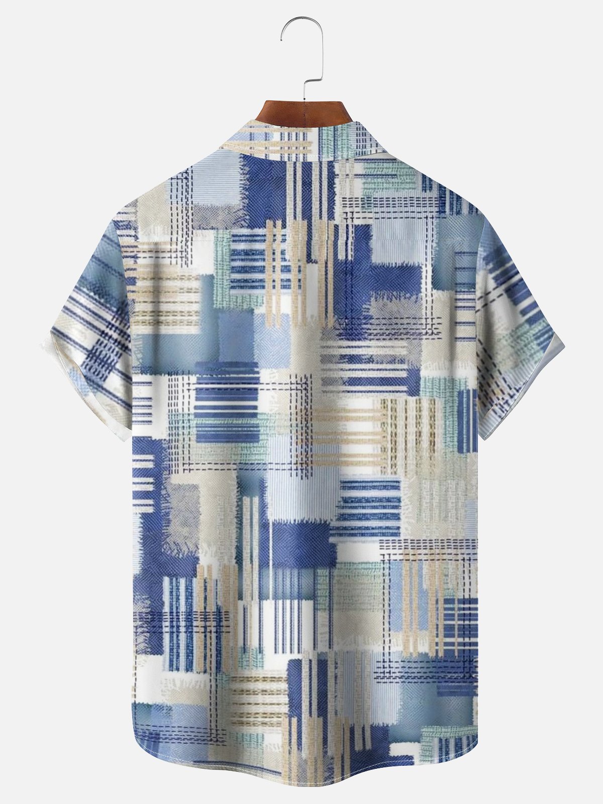 Moisture-Wicking Abstract Gradient Geometric Chest Pocket Holiday Hawaiian Shirt
