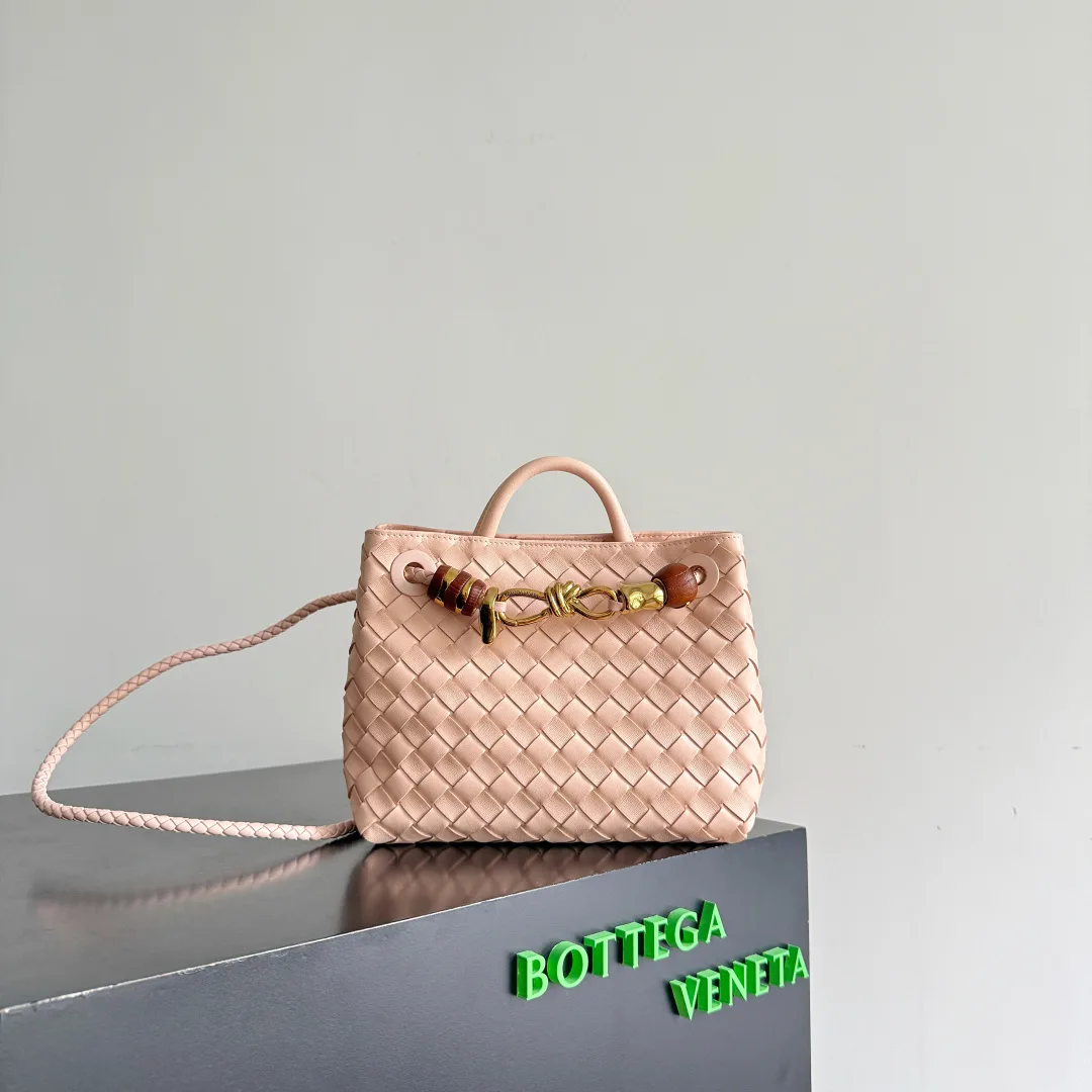 Bottega Veneta Andiamo Pink Intrecciato Woven Leather Top Handle Bag product photo from LabelPicks