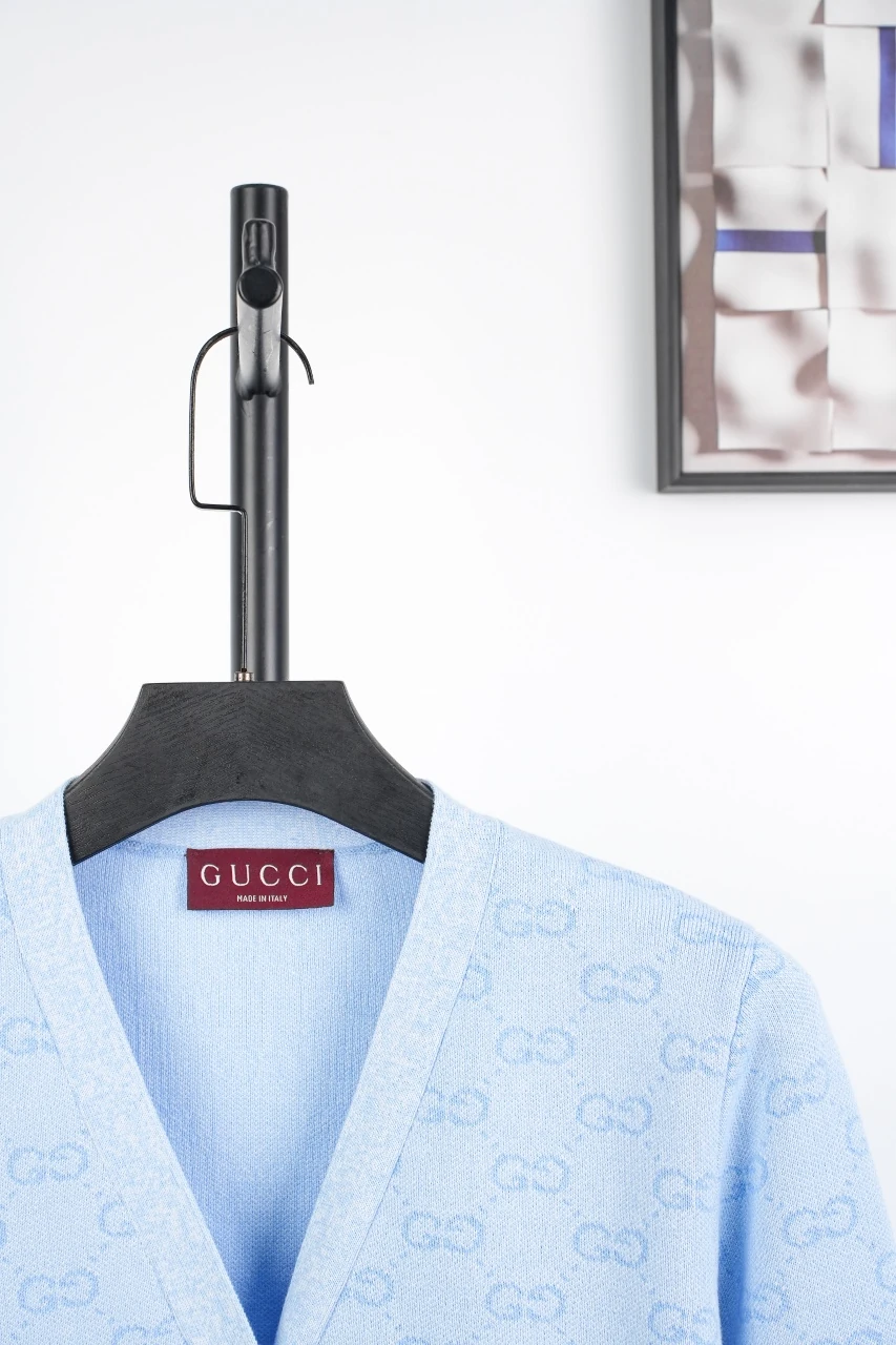 GUCCI Pale Blue GG Jacquard Cotton Cardigan product photo from LabelPicks