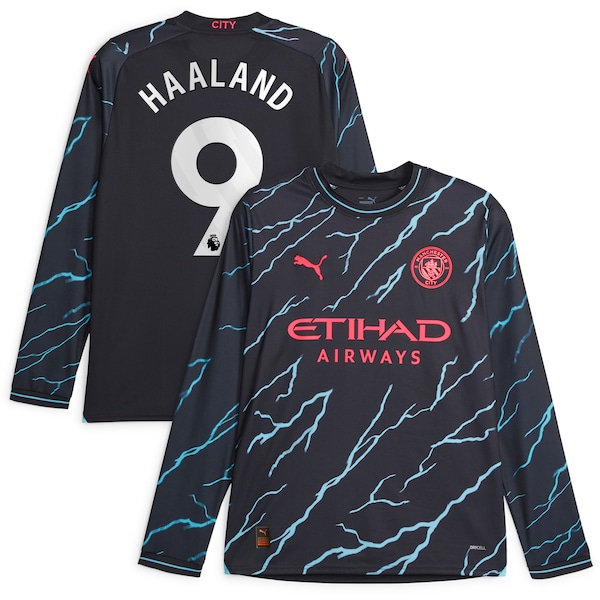Erling Haaland Manchester City Puma 2023/24 Third Long Sleeve Replica Player Jersey - Navy