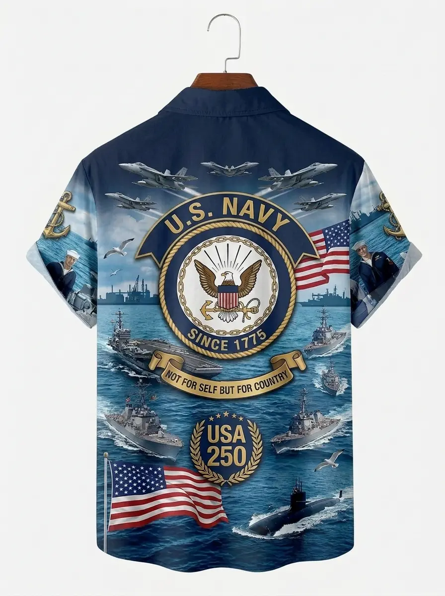 Men's printed shirts, U.S. Navy Fleet USA 250 Patriotic Hawaiian Shirt