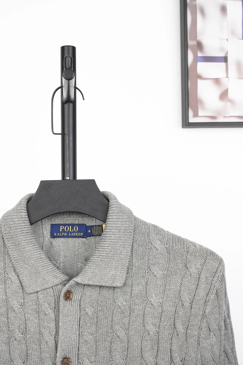 Ralph Lauren Grey Pony Embroidered Cable Knit Shirt product photo from LabelPicks