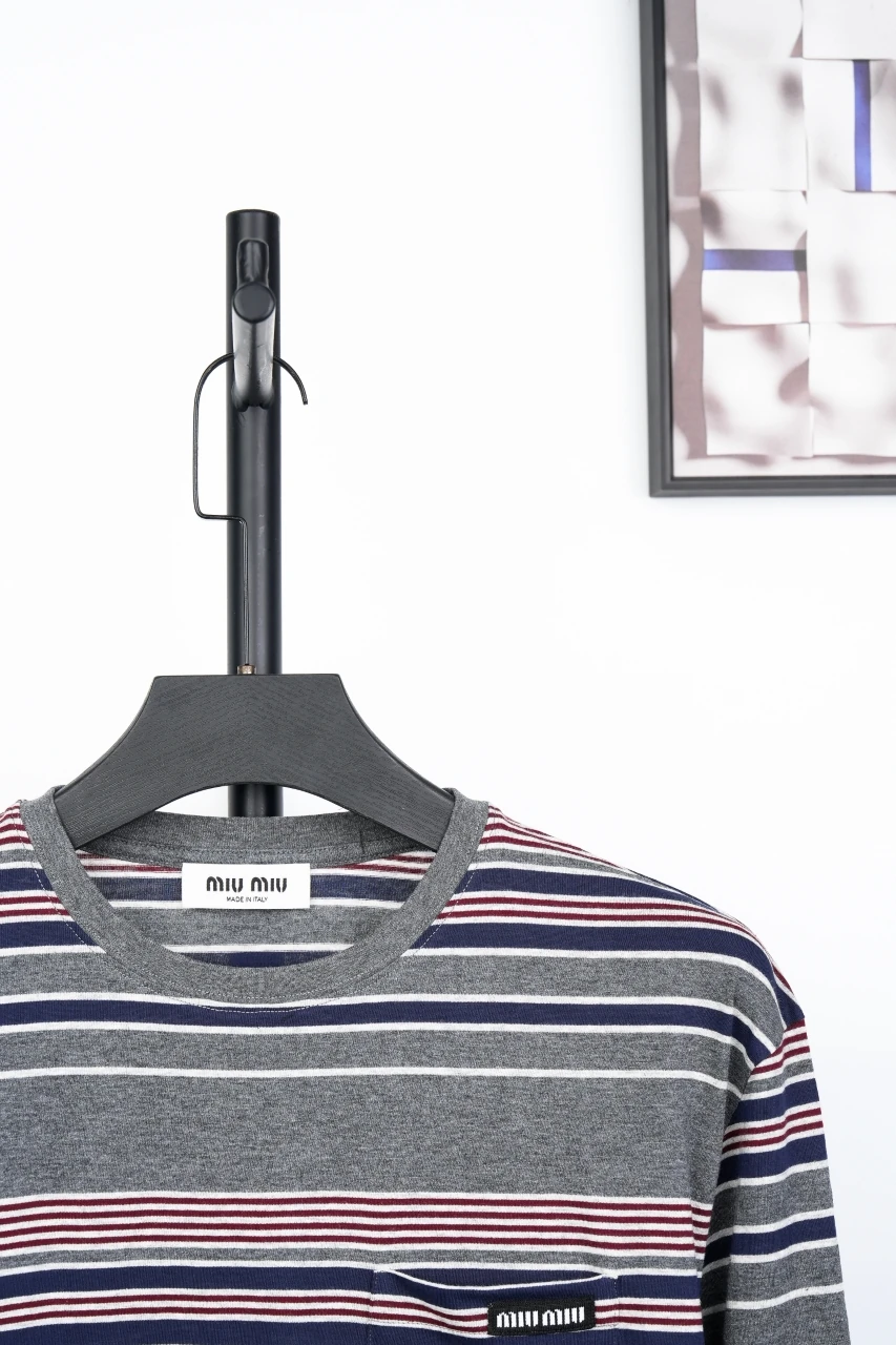 Miu Miu Purple Grey Stripe Crewneck Long Sleeve T-Shirt product photo from LabelPicks