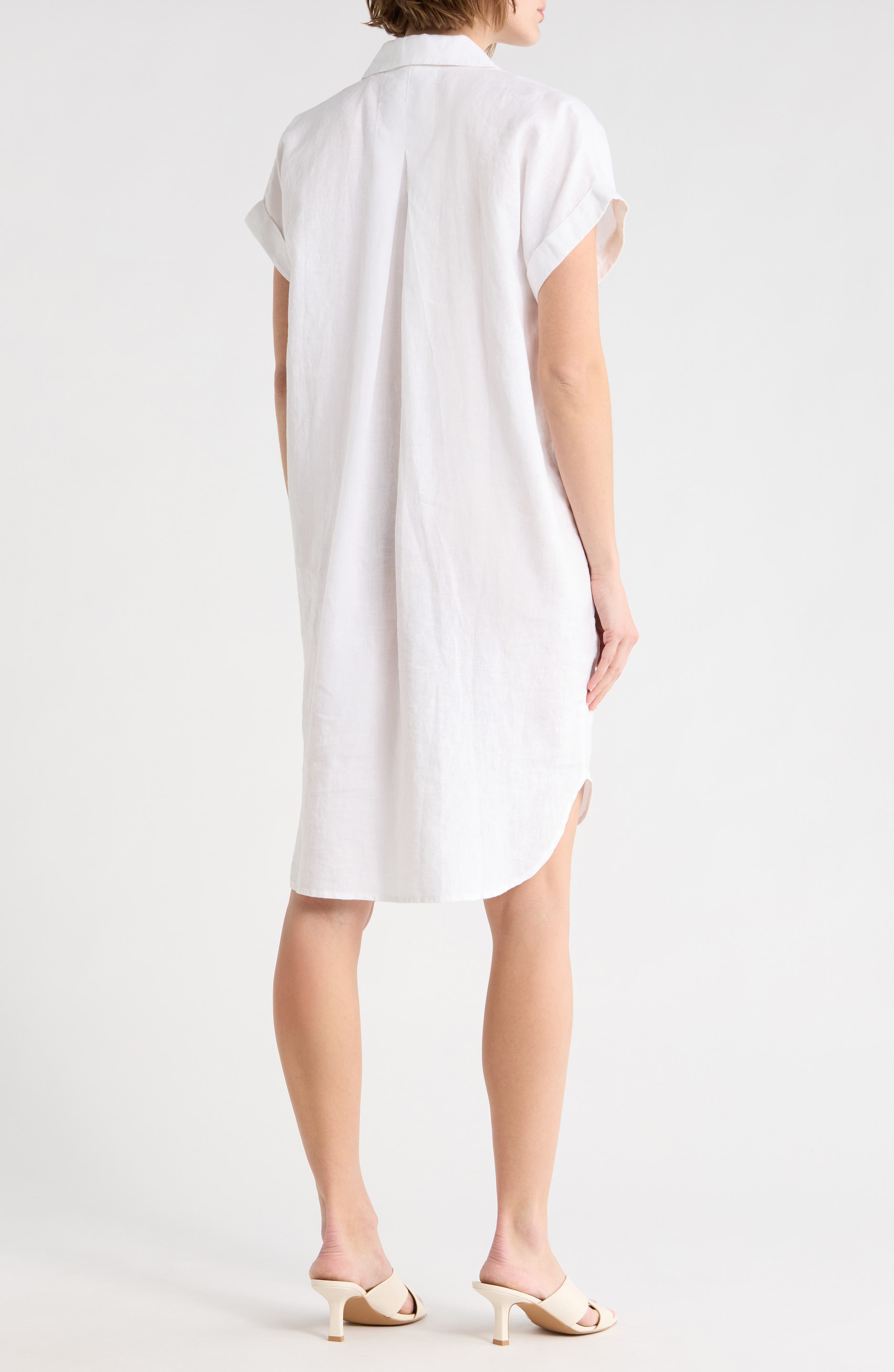Eileen Fisher Cuff Sleeve Organic Linen Shift Dress