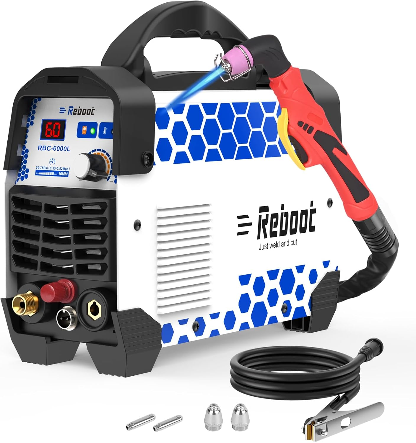 Non-Touch Pilot Arc Plasma Cutter, 60Amp 240V, 16MM Max Cut, Consumable Set Included - Ideal for DIY Project,RBC6000L