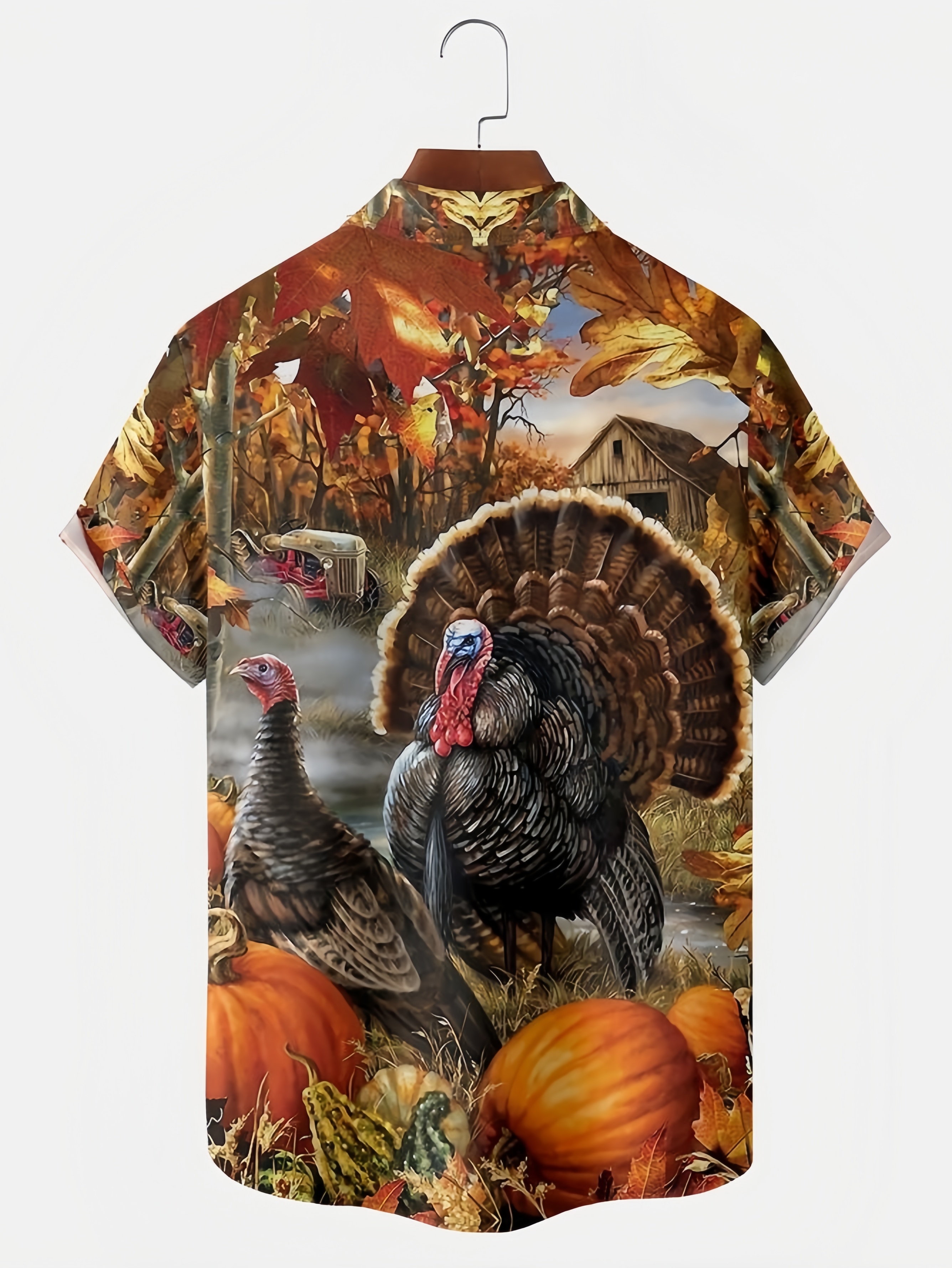Thanksgiving Turkey Chest Pocket Short Sleeve Hawaiian Shirt