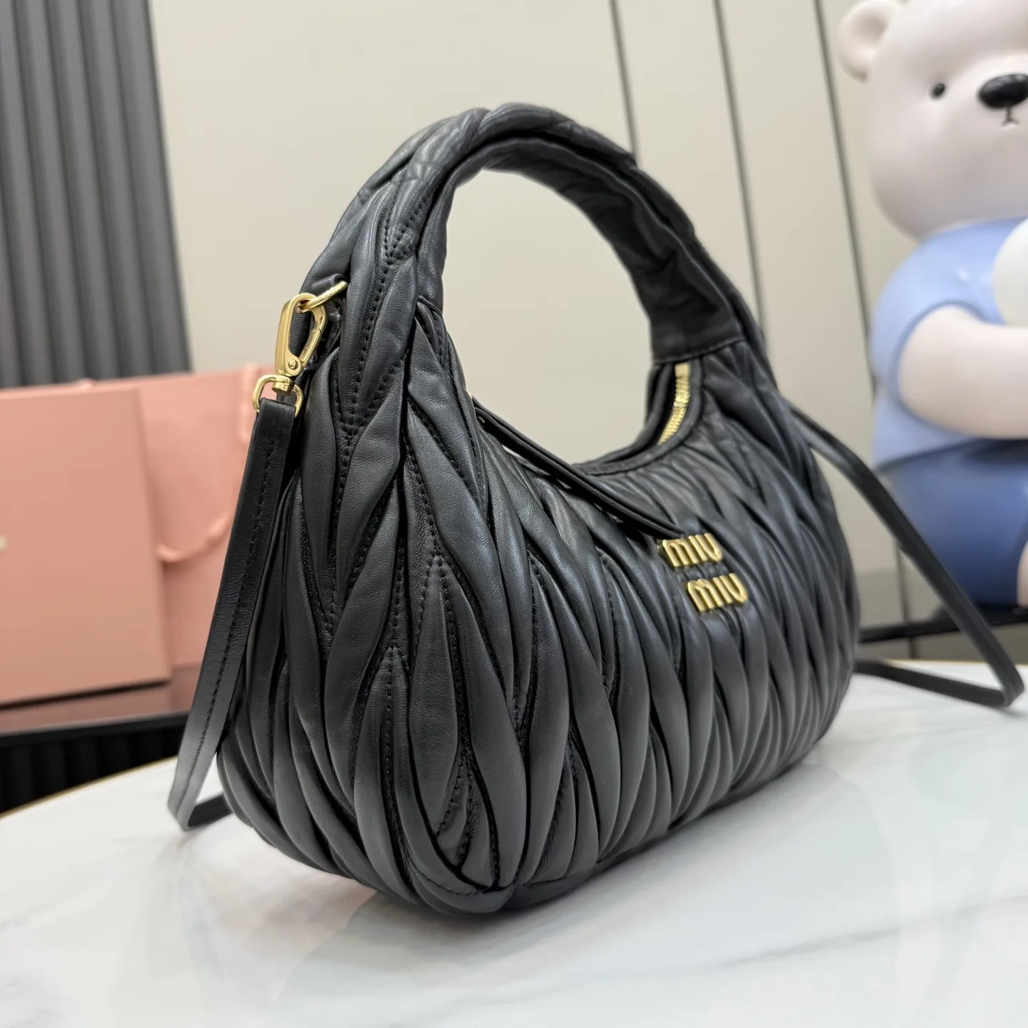 Miu Miu Matelasse Black Lambskin Hobo Bag product photo from LabelPicks