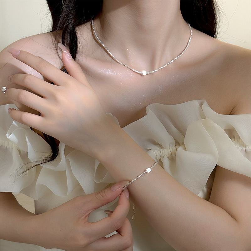 925 sterling silver small square bracelet for women, summer light luxury high-end style, trendy bracelet, popular on Xiaohongshu