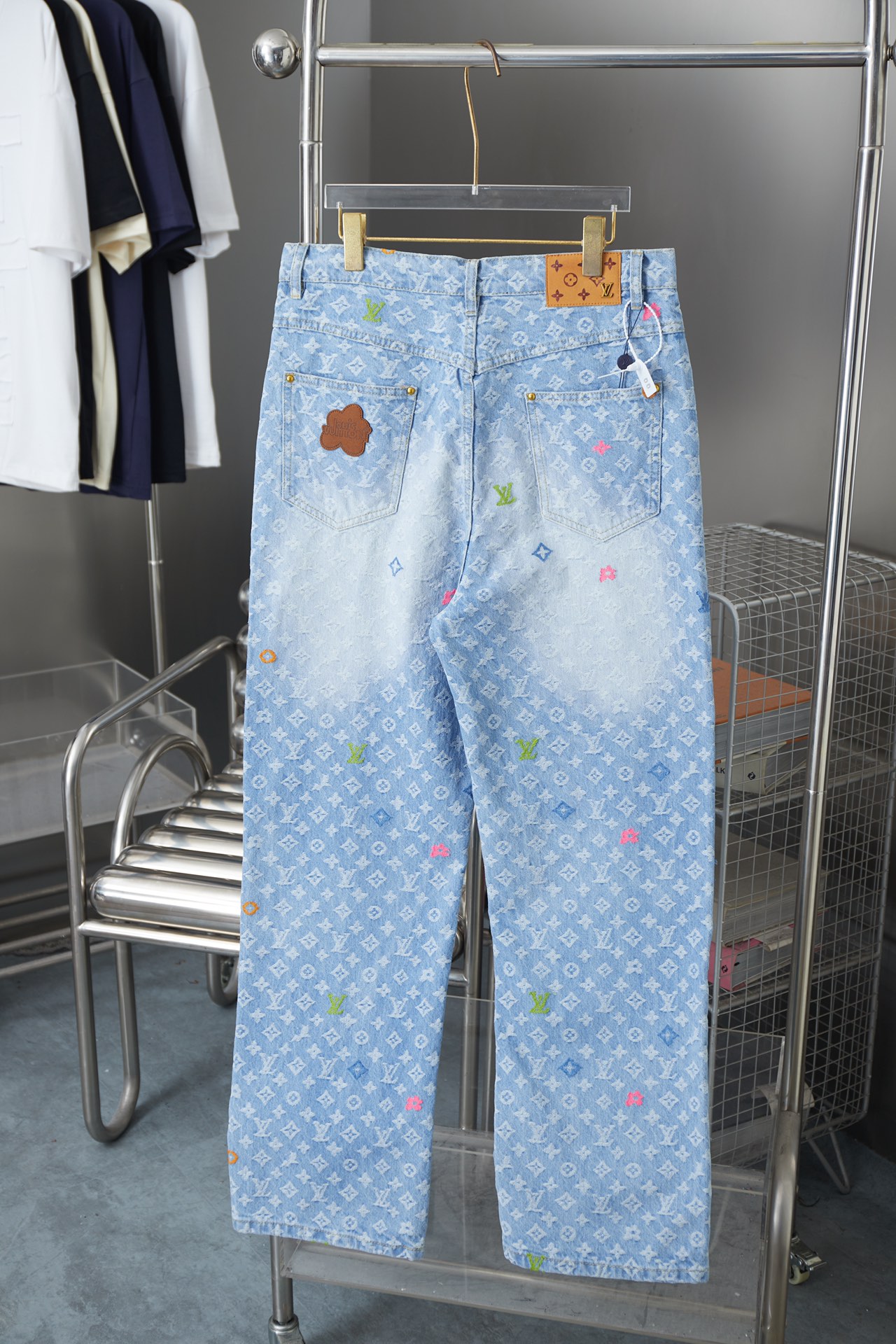Old Flower Monogram Print Jeans