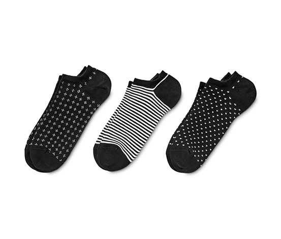 3 Paar Sneakersocken, schwarz-weiß