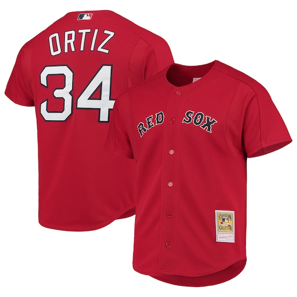 David Ortiz Boston Red Sox Cooperstown Collection Mesh Batting Practice Button-Up Jersey - Red