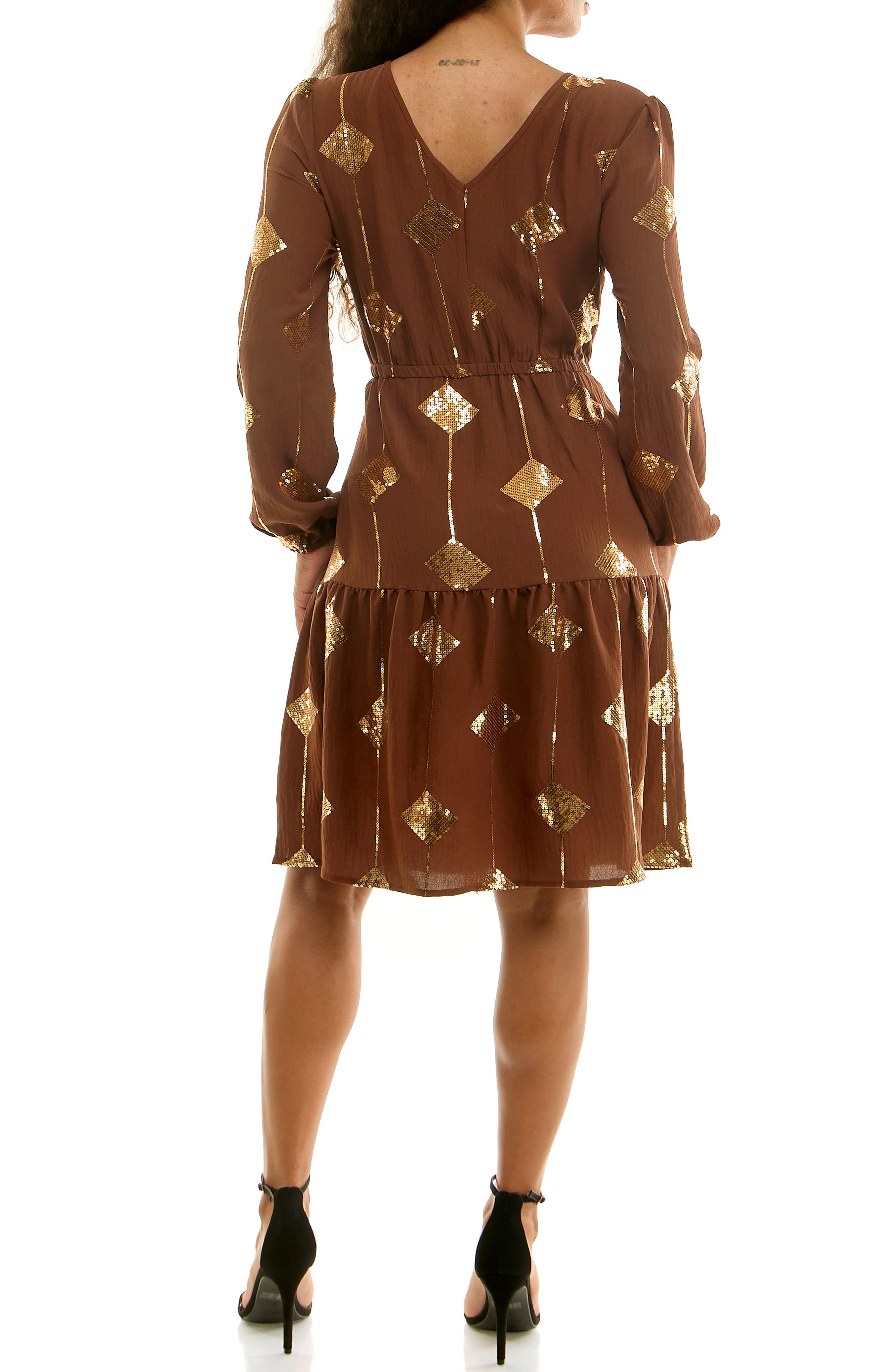 Nina Leonard Balloon Sleeve Drawstring Dress
