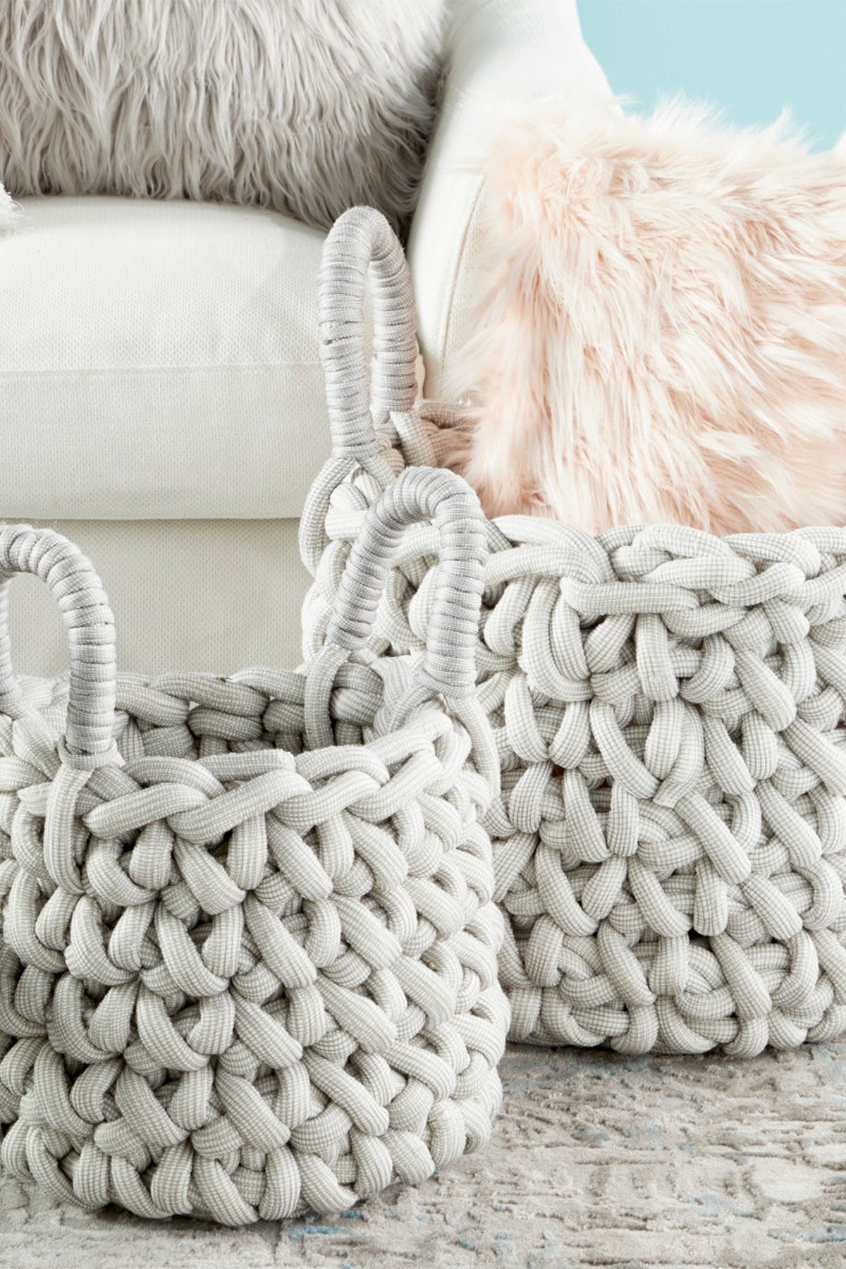 COSMO BY COSMOPOLITAN Gray Fabric Coastal Storage Basket with Handles - Set of 2