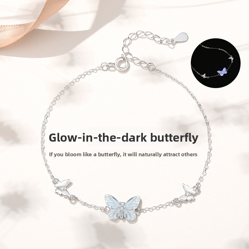 Original luminous butterfly bracelet, made of 925 sterling silver, minimalist and elegant, a unique accessory for friends, perfect as a Valentine's Day gift