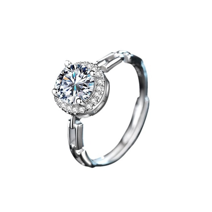 New style watch band, moissanite ring, micro-paved sunflower design, simulated diamond ring, square-shaped sterling silver ring