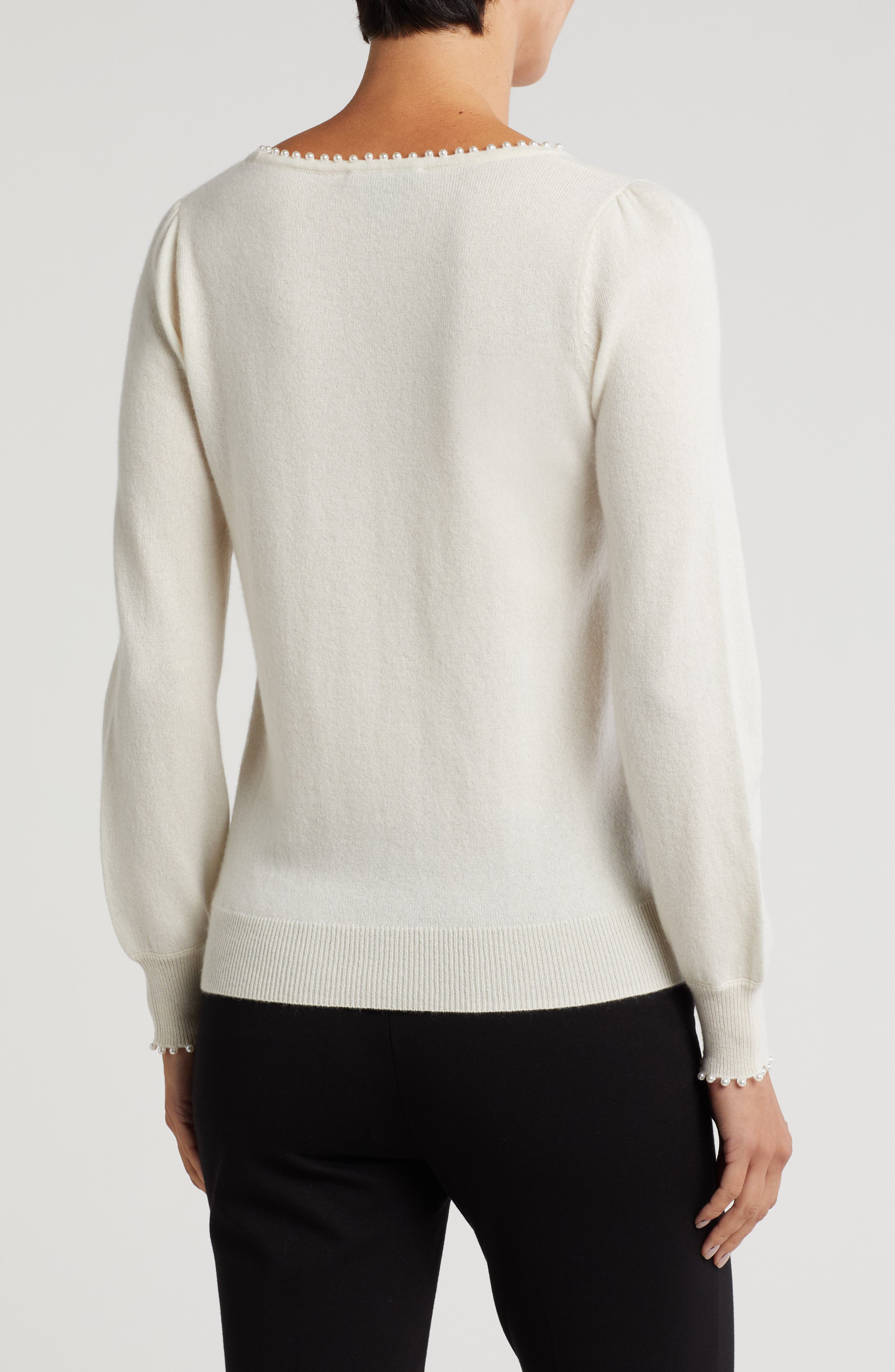 Sofia Cashmere Imitation Pearl Cashmere Crewneck Sweater
