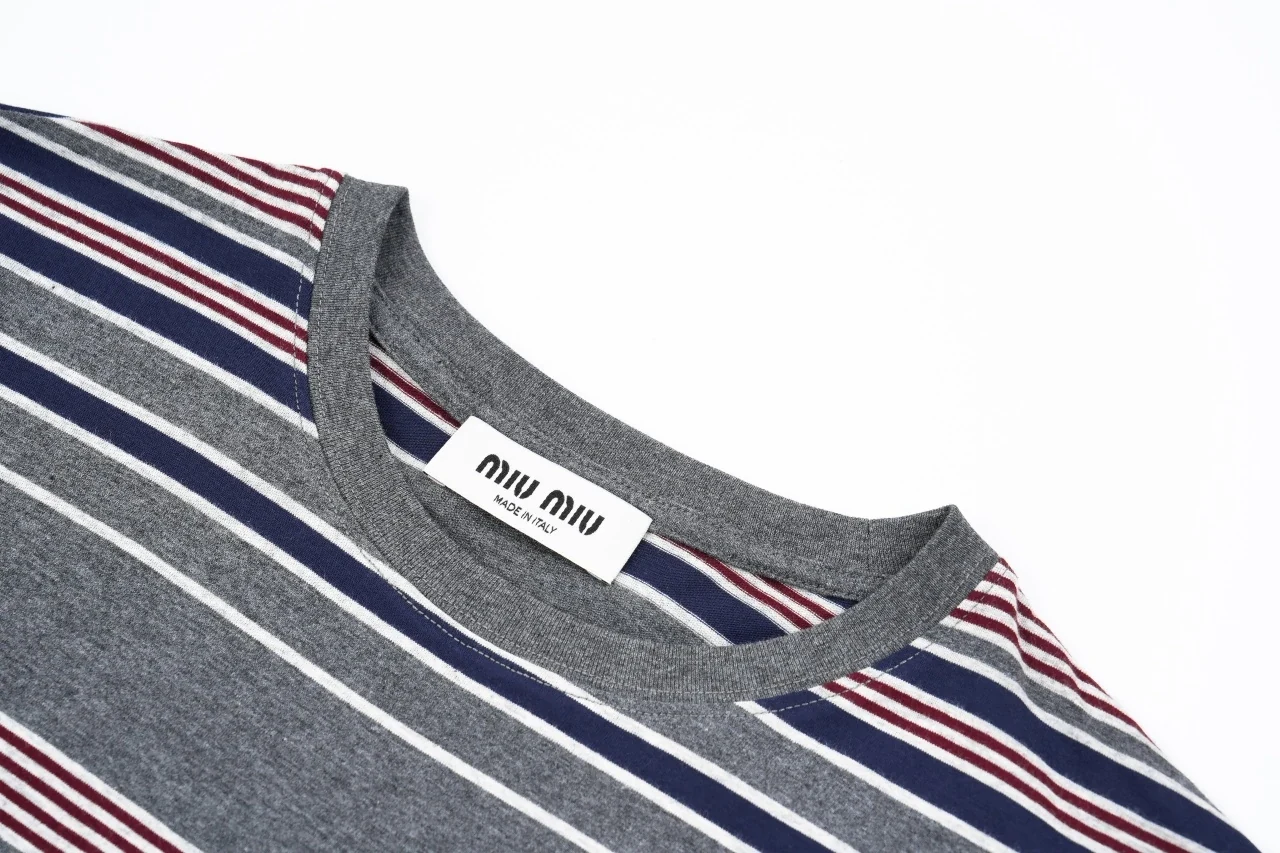 Miu Miu Purple Grey Stripe Crewneck Long Sleeve T-Shirt product photo from LabelPicks