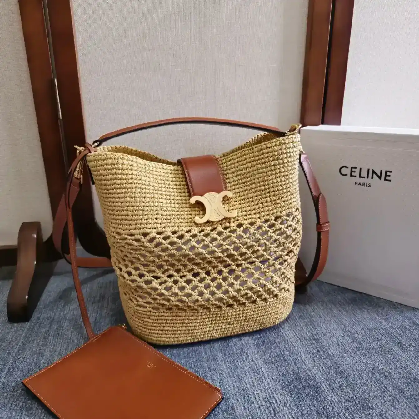 Celine Straw Woven Triomphe Bucket Bag product photo from LabelPicks