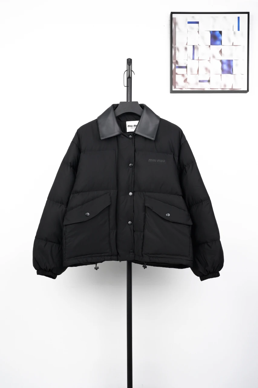 Miu Miu Black Leather Collar Short Down Jacket product photo from LabelPicks
