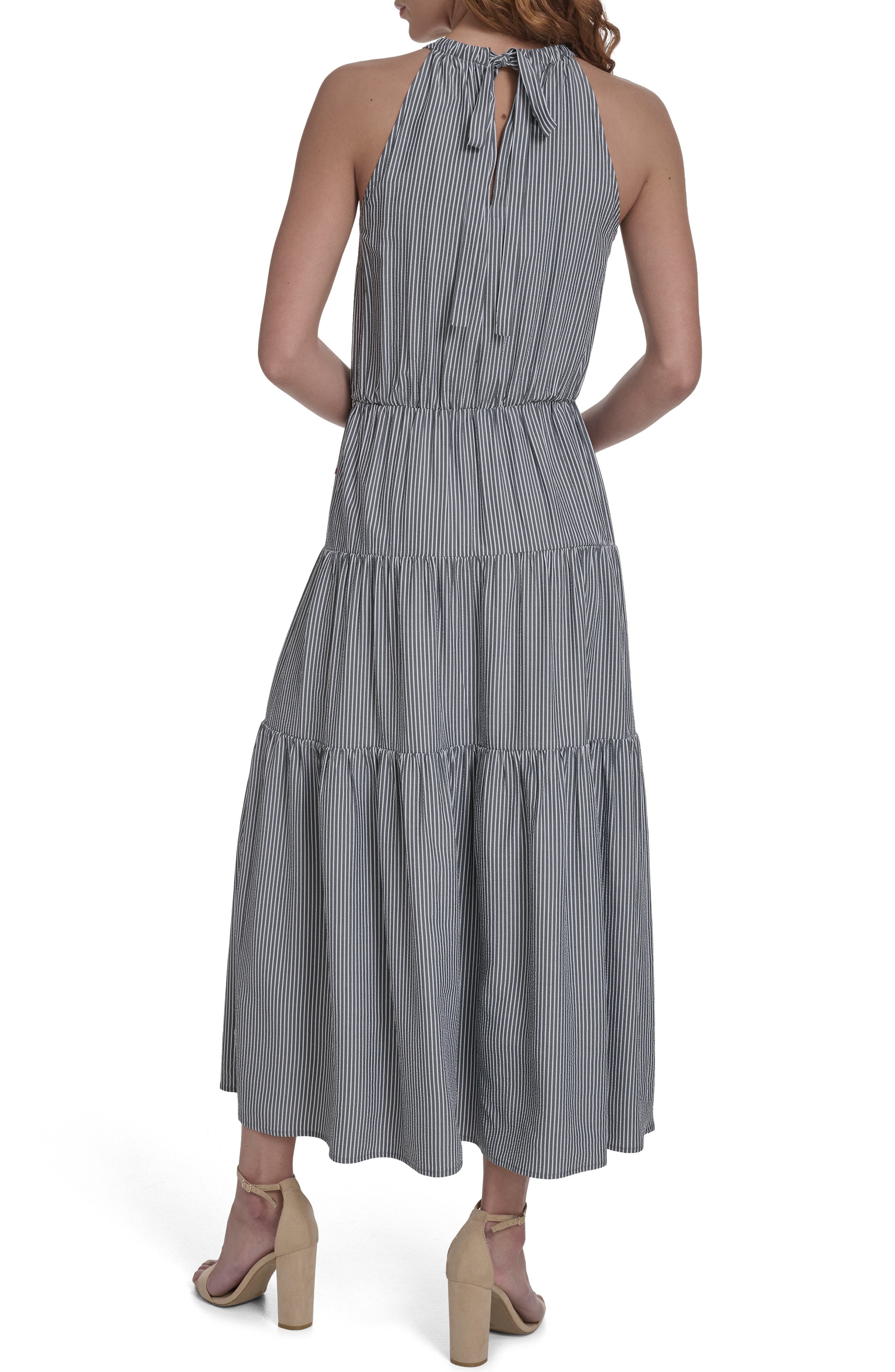 Tommy Hilfiger Tie Neck Tiered Maxi Dress