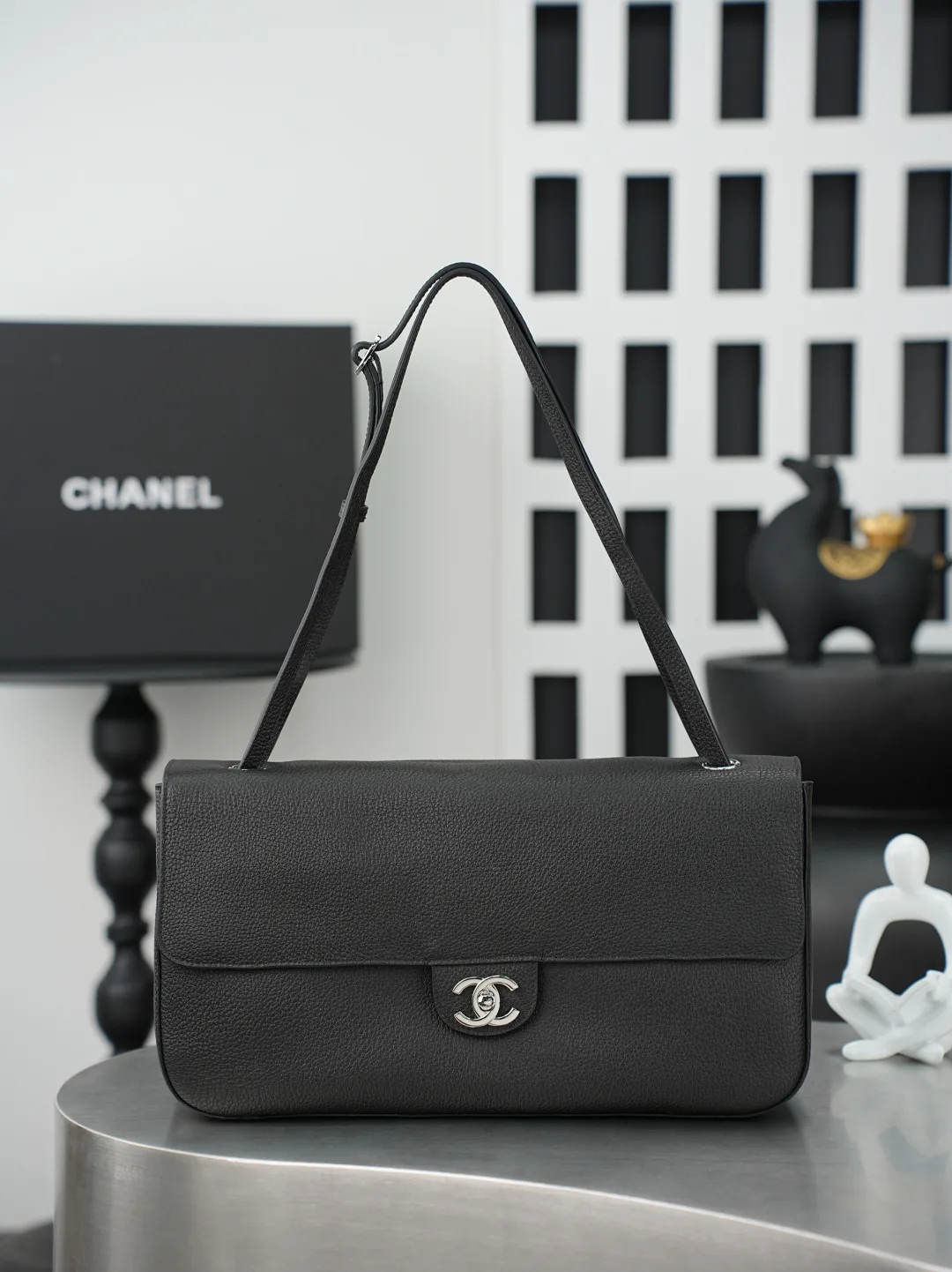 Chanel Black Classic Flap Grained Leather Shoulder Bag product photo from LabelPicks