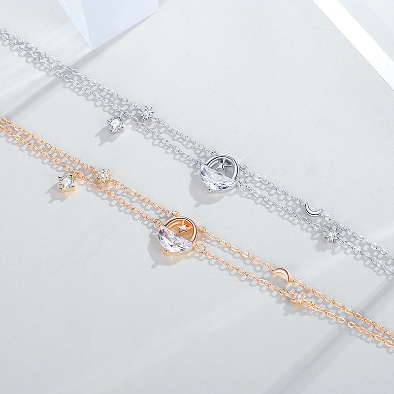 925 sterling silver new starry sky bracelet for women, Korean style, creative, trendy, double-layered, versatile, and delicate jewelry