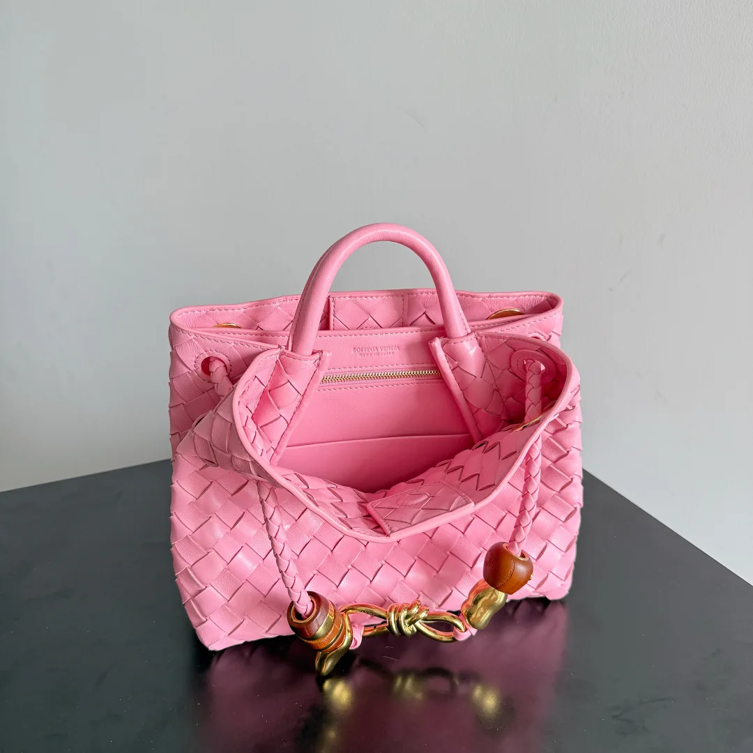Bottega Veneta Pink Andiamo Intrecciato Woven Leather Top Handle Bag product photo from LabelPicks