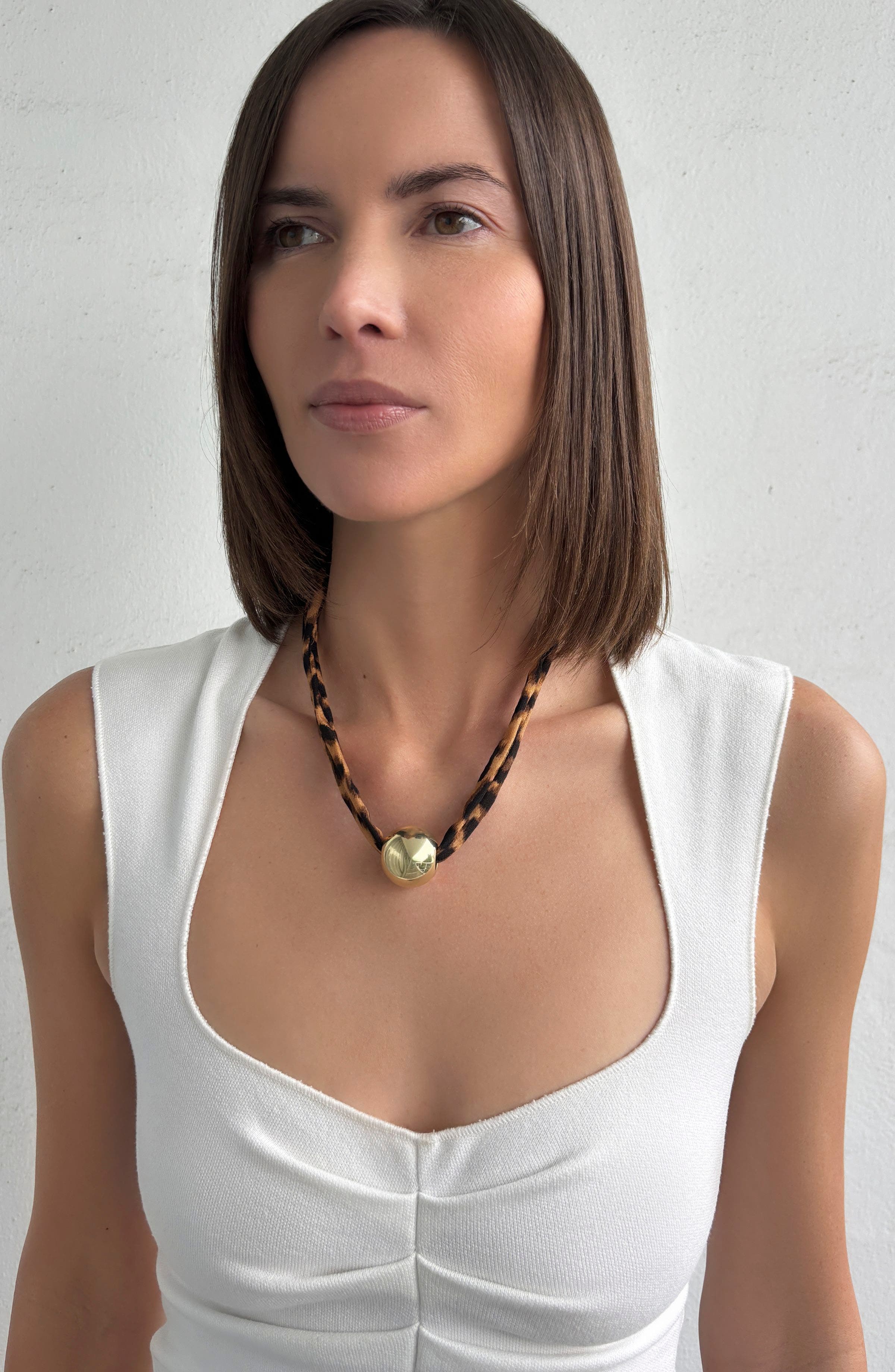Adornia Ball Pendant Leopard Print Necklace