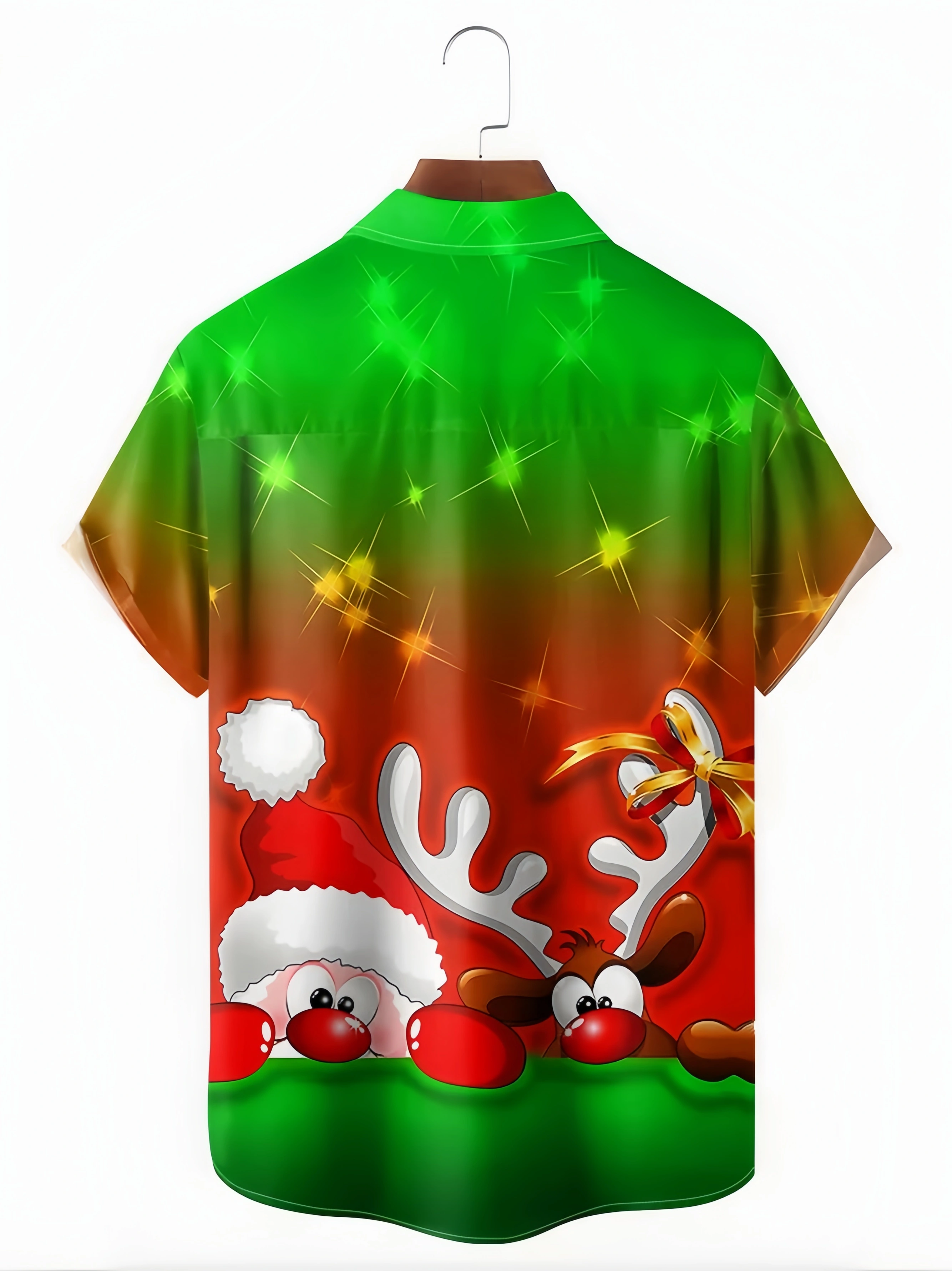 Santa Claus Christmas Deer Chest Pocket Short Sleeve Hawaiian Shirt