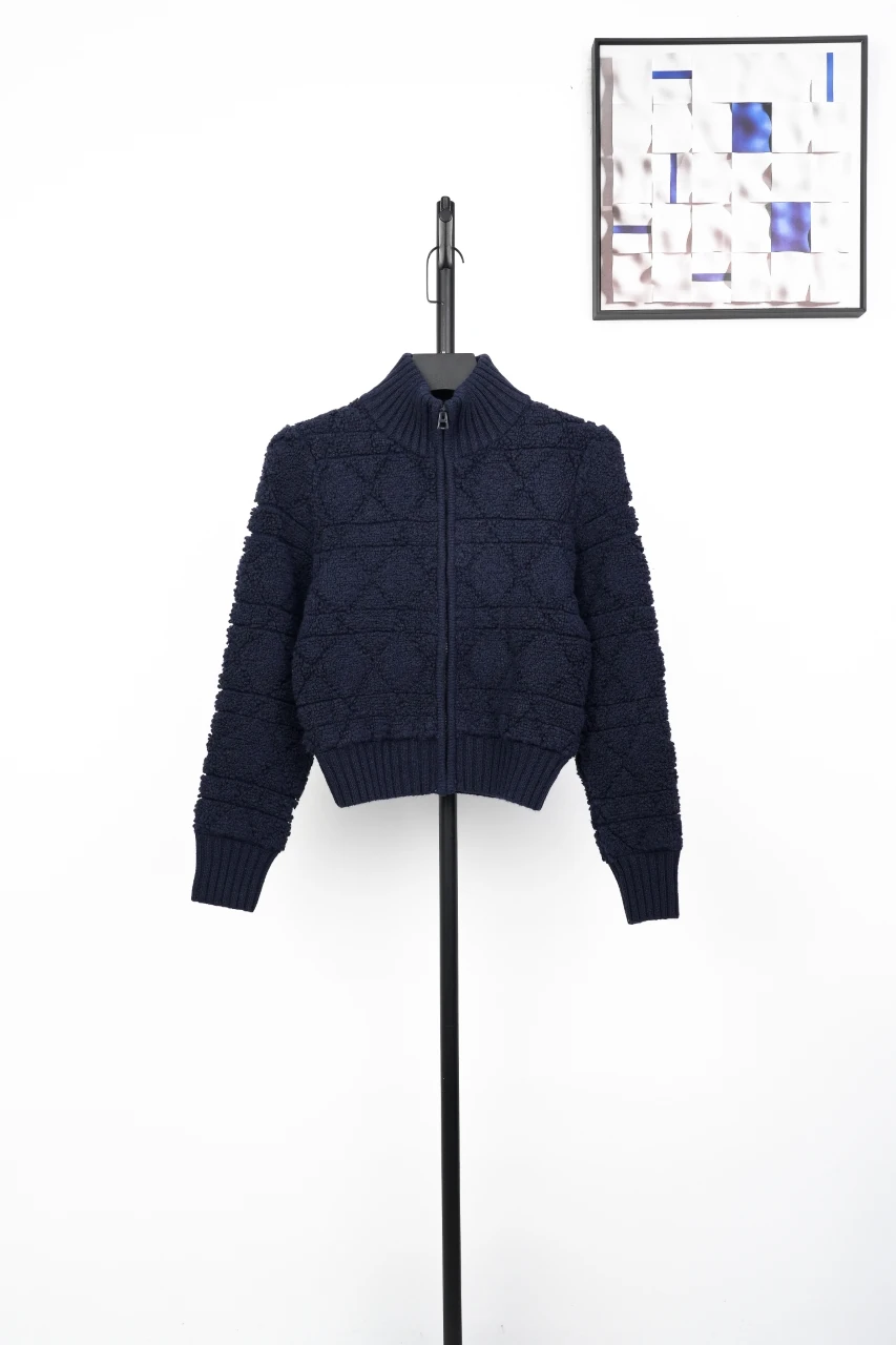 Dior Navy Diamond Jacquard Wool Zip Knit Top product photo from LabelPicks