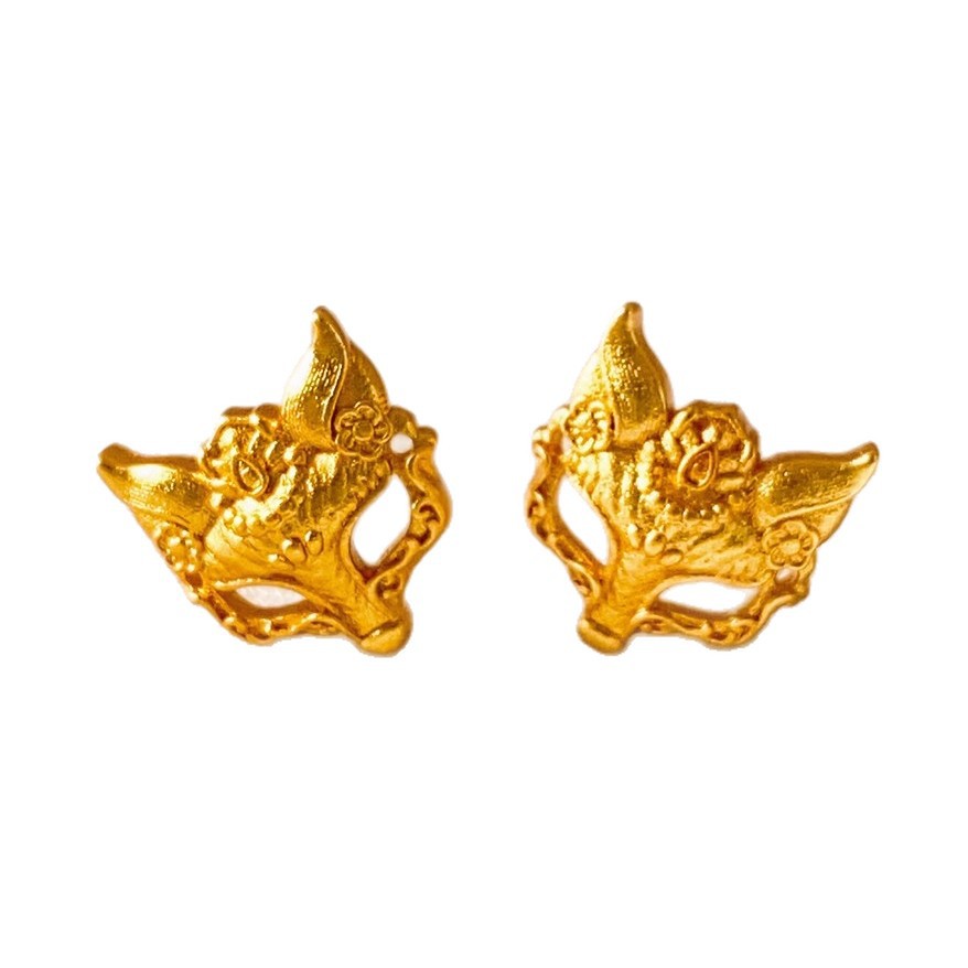 999 Sterling Silver Fox Mask Stud Earrings| Chinese Inspired Jewelry