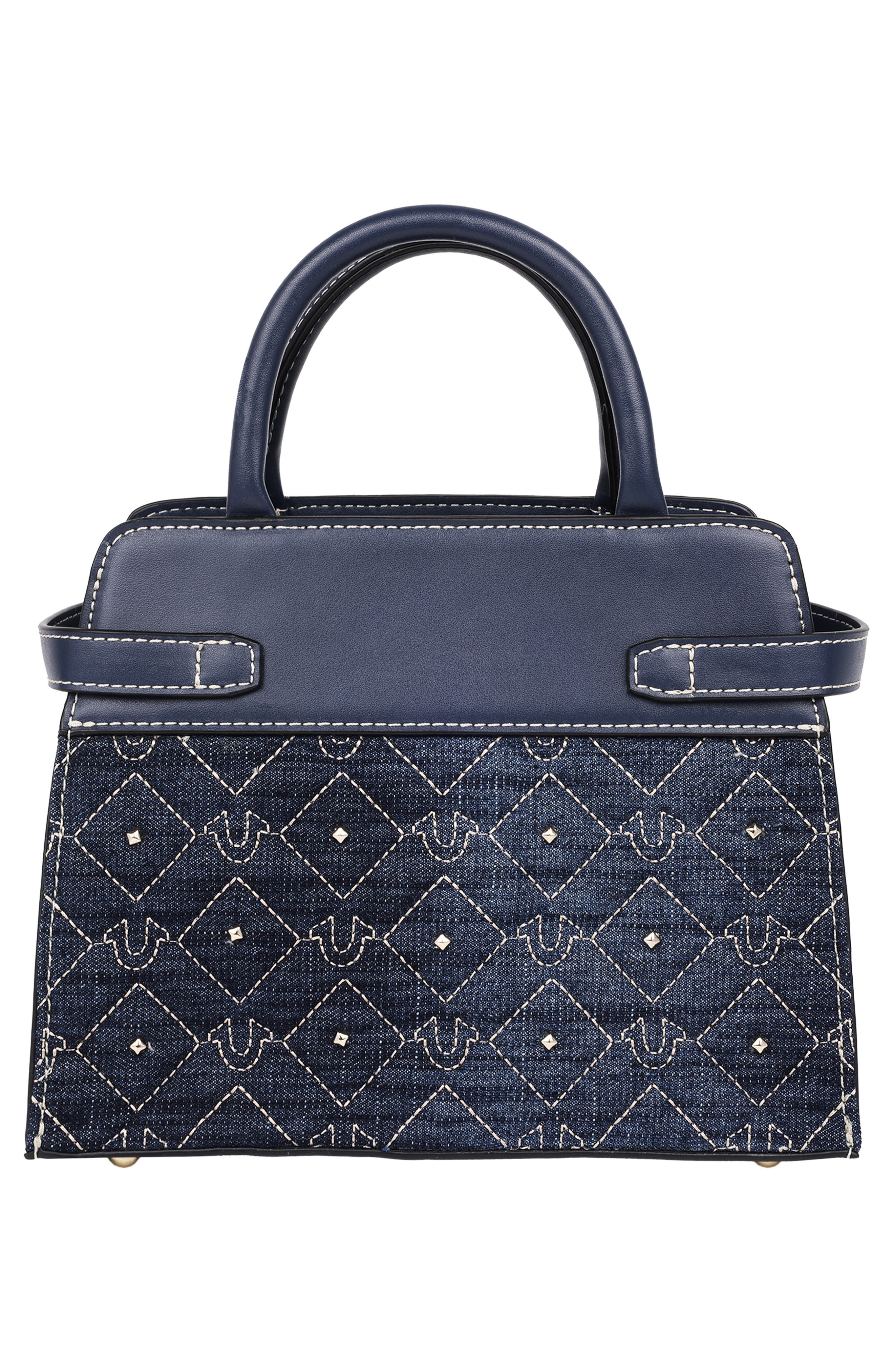 True Religion Studded Denim & Faux Leather Tote Bag