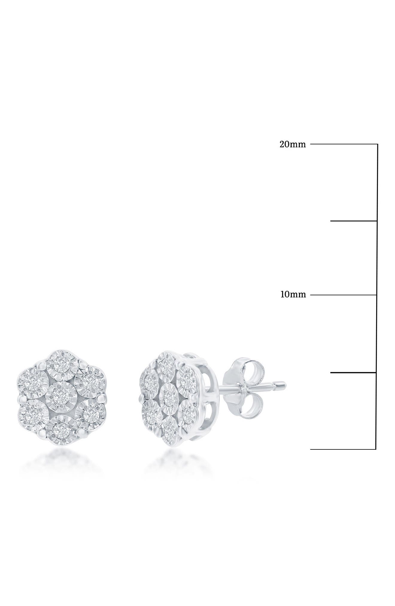 SIMONA Sterling Silver Diamond Flower Stud Earrings - 0.03ct.