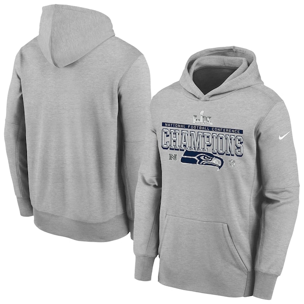 Seattle Seahawks Nike Gray 2025 NFC Champions Locker Room Trophy Collection Authentic Hoodie
