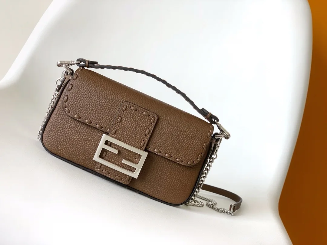 Fendi Baguette Brown Grained Leather Shoulder Bag product photo from LabelPicks