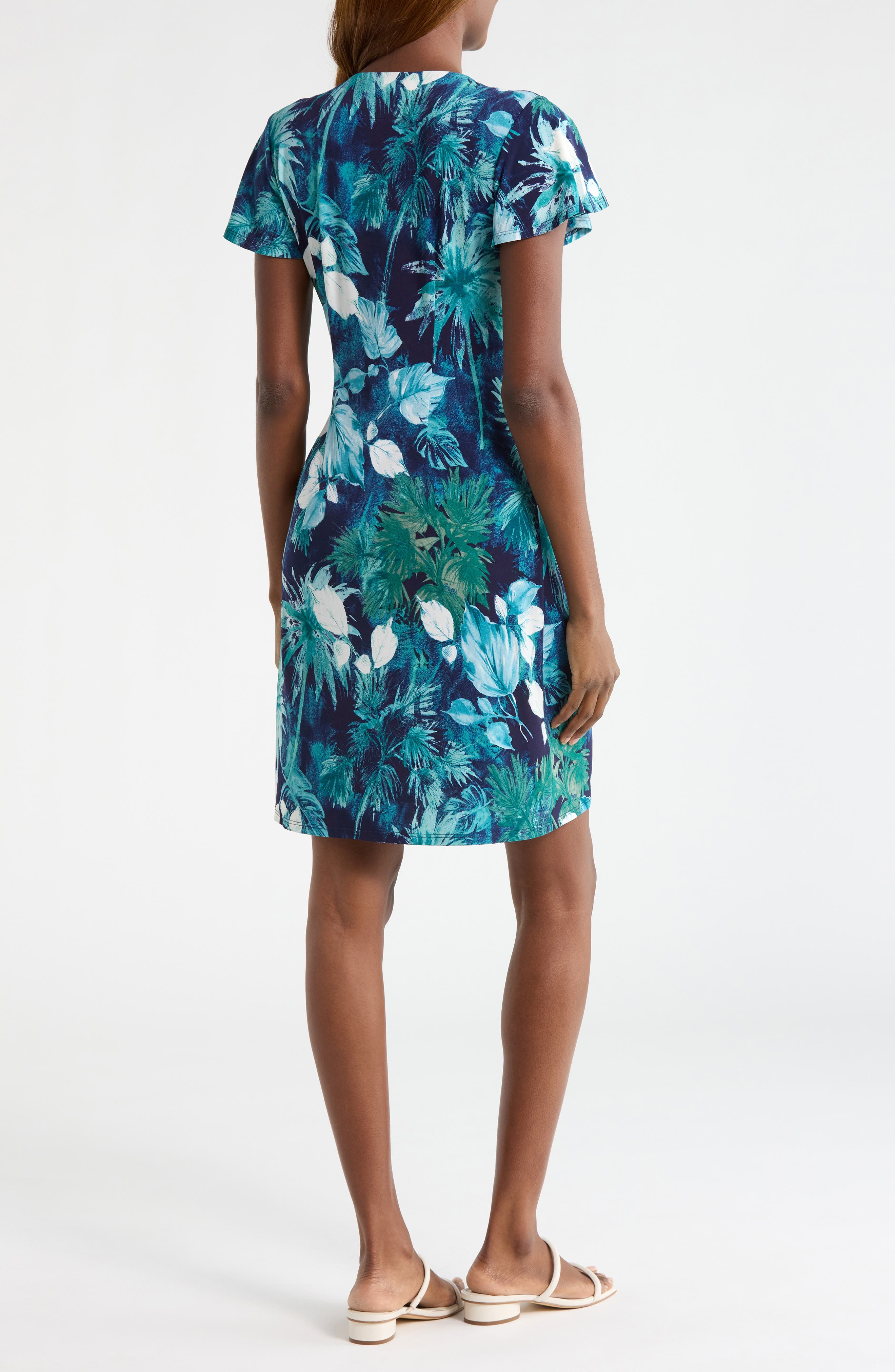 Tommy Bahama Sophia Serene Palms Flutter Sleeve Faux Wrap Dress