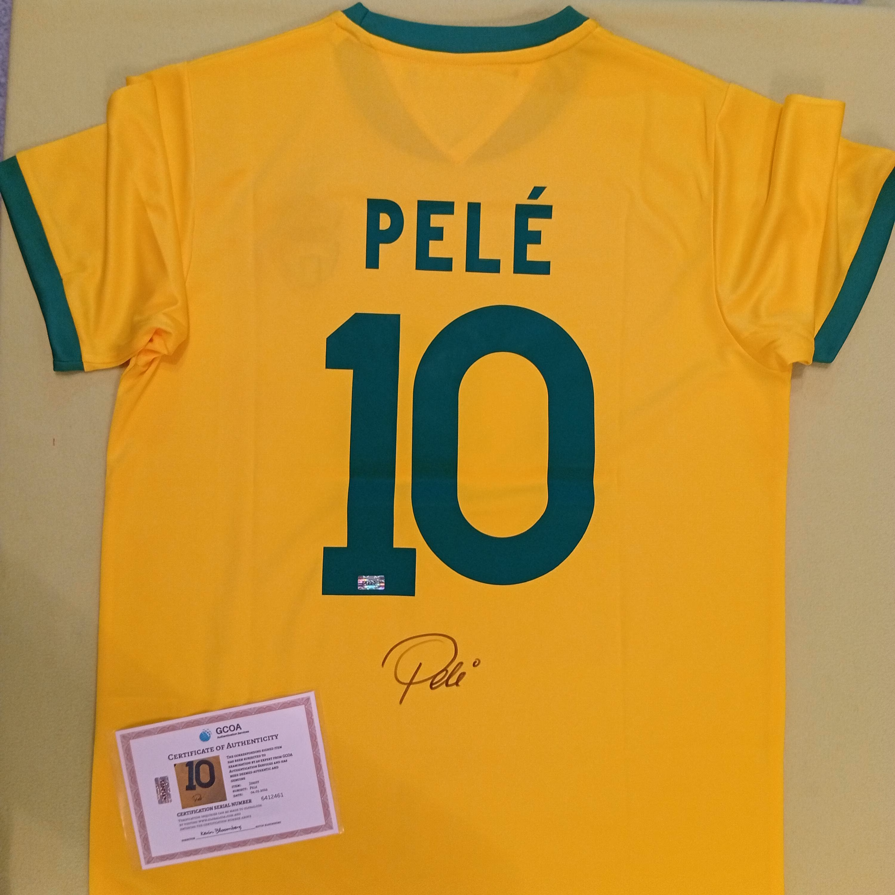 Pele Original Autographed Brazil Football Shirt #10 with COA