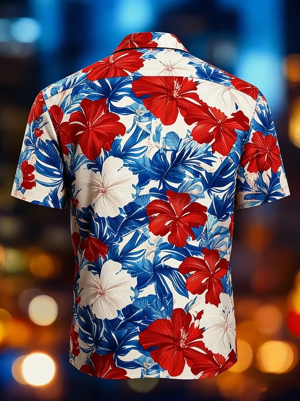 Men's printed shirts U.S. Independence Day Anniversary Flag Floral and Botanical Pattern  Holiday Hawaiian Shirt