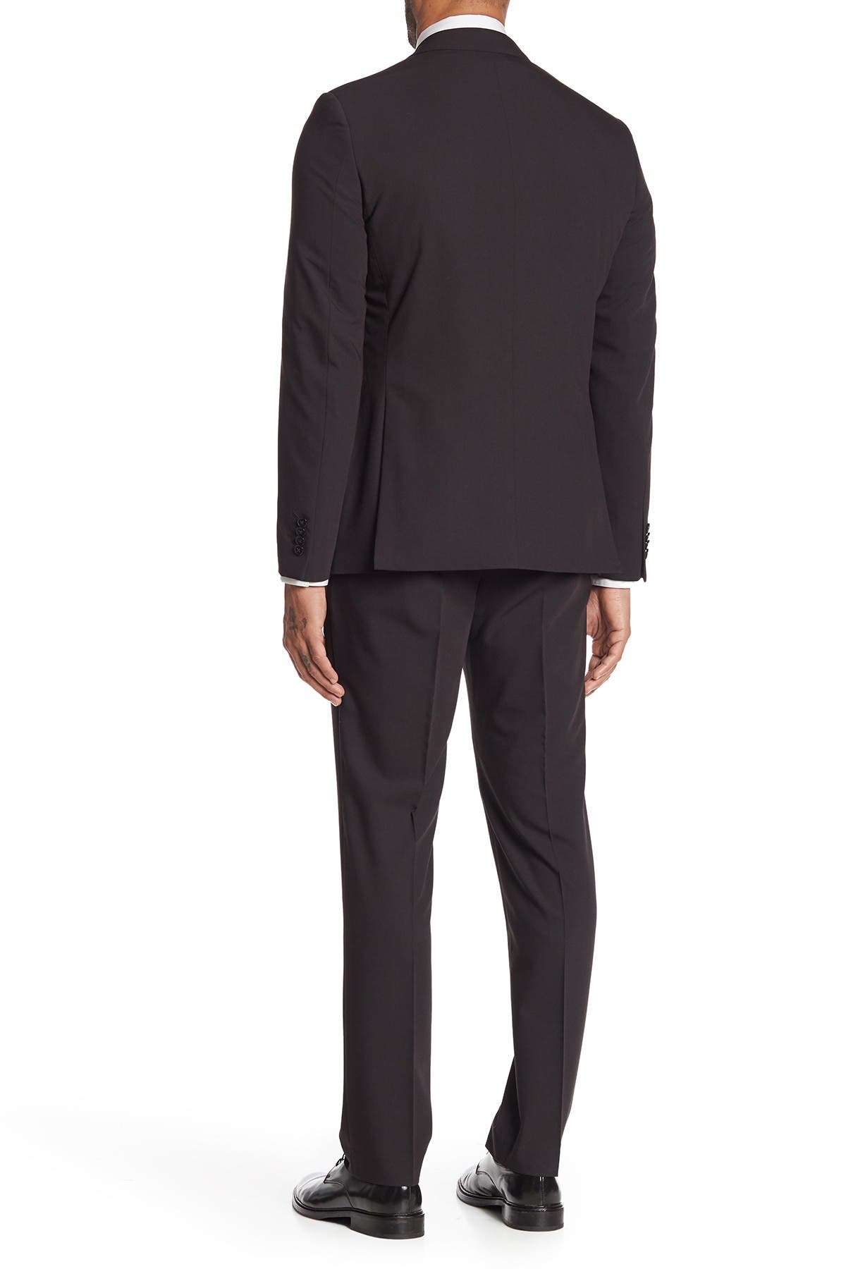 SAVILE ROW CO Brixton Black Solid Two Button Peak Lapel Skinny Fit Suit