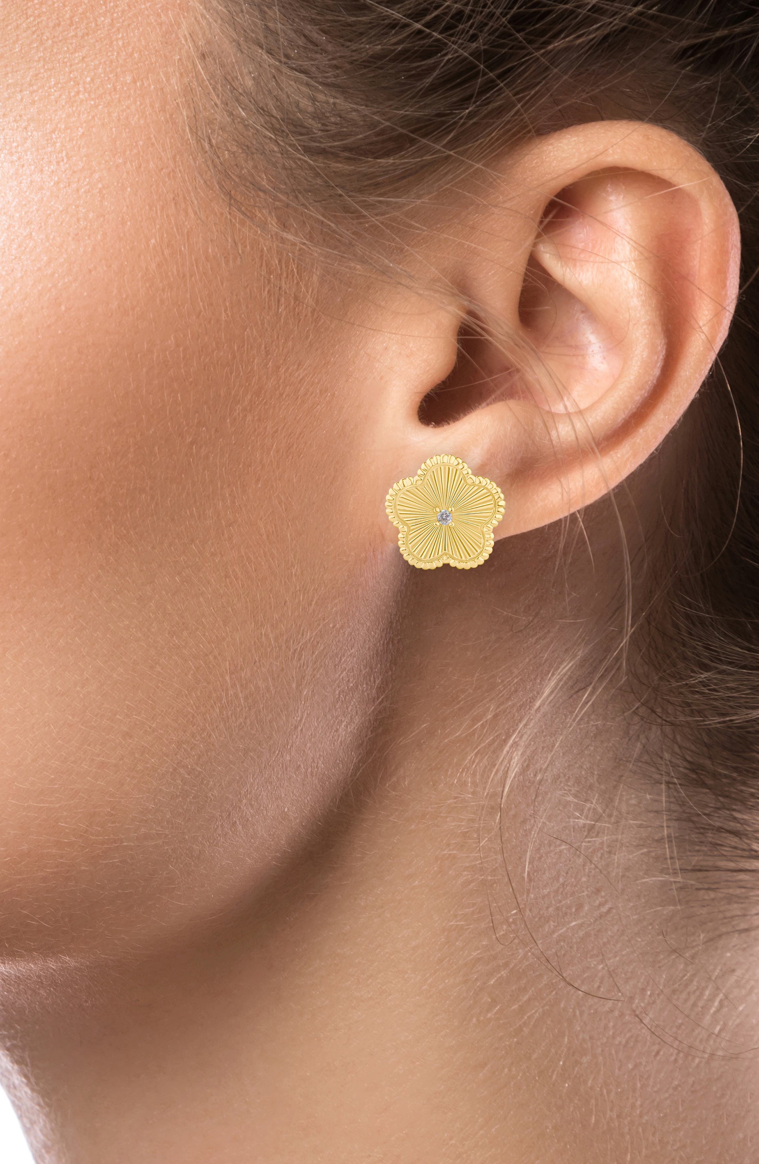 CZ by Kenneth Jay Lane Cubic Zirconia Textured Clover Stud Earrings