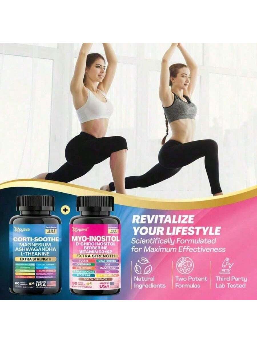 Zoyava Soothe & Smooth-Myo-Inositol + Cortisol Precision - All-In-One Multivitamin|   Extra Strength Twin Pack