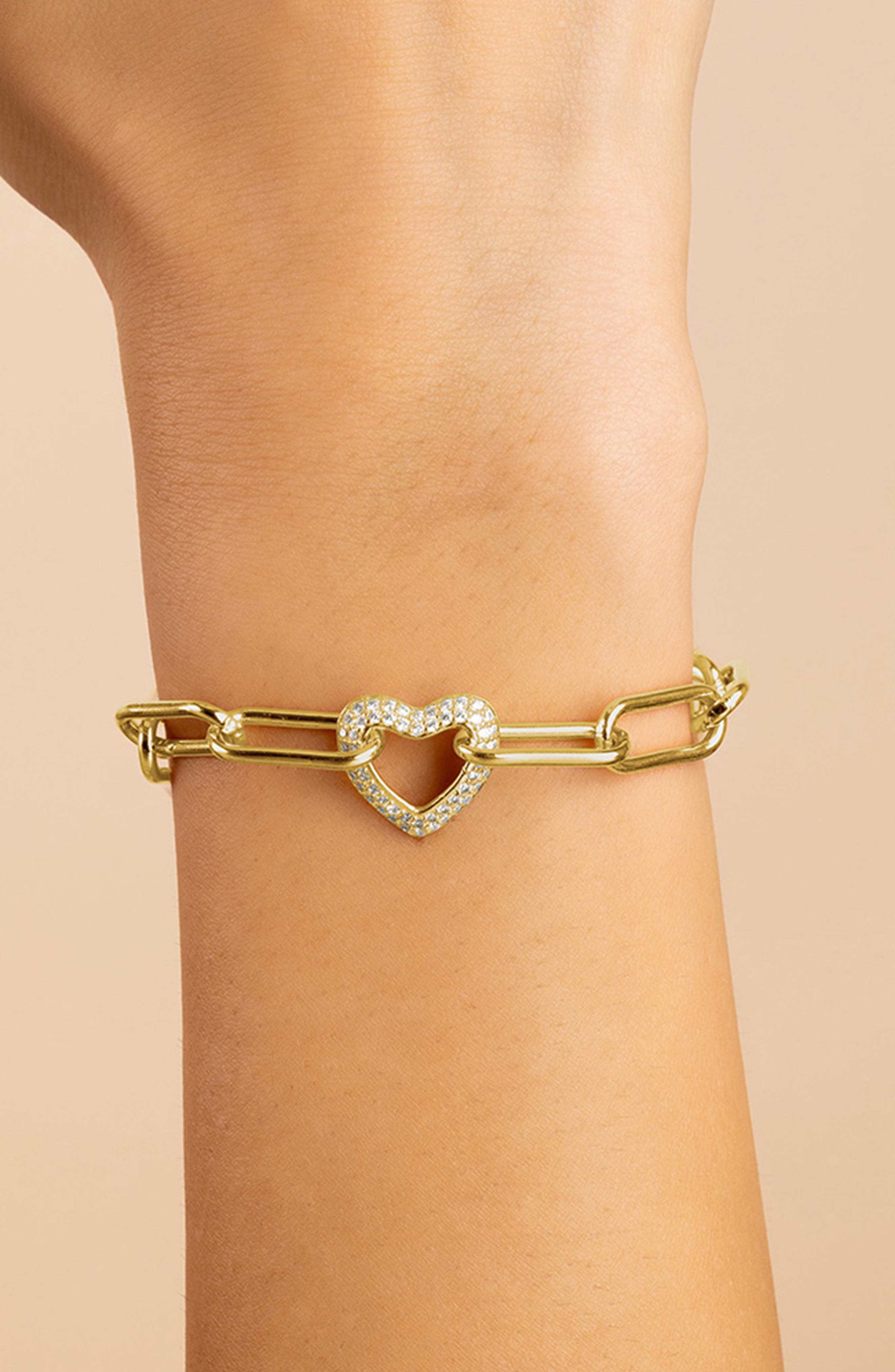 Sterling Forever Ariya Pavé Cubic Zirconia Heart Bracelet